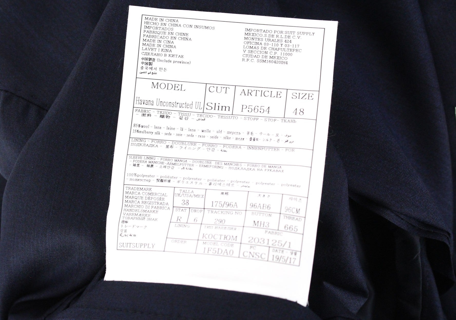 SUITSUPPLY Havana Suit UK38R Men's Navy Slim 2Pc Wool Silk Blend Melange