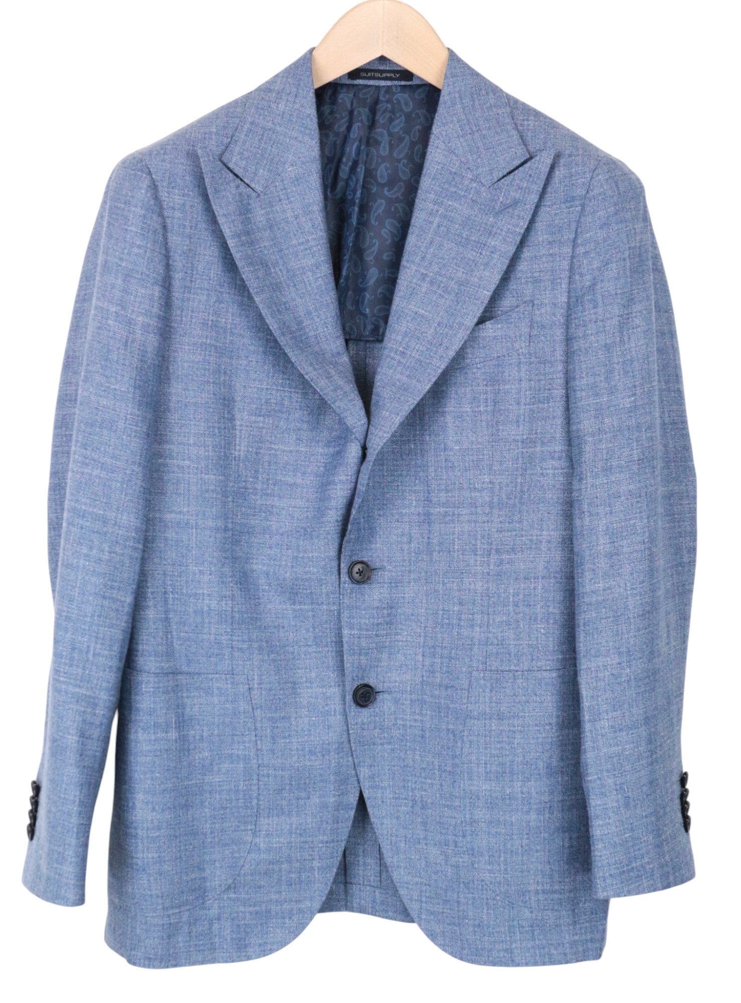 SUITSUPPLY La Spalla Men's UK36S Suit Wool Silk Linen Blue Slim 2-Piece