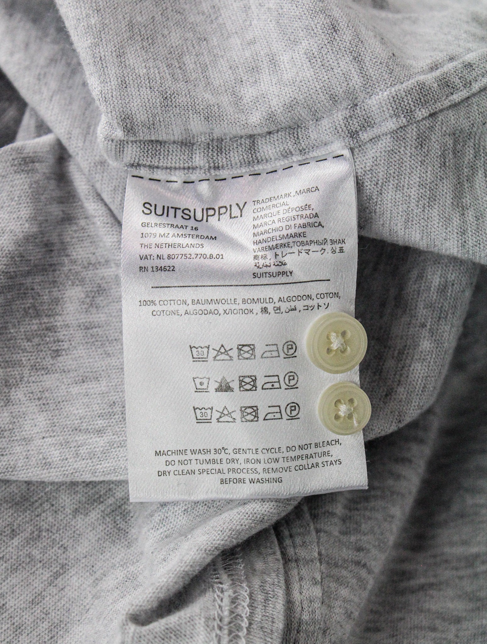 SUITSUPPLY Men's Spread T-Shirt 41/42/16/16.5 Grey Slim Fit Polo Cotton Tee