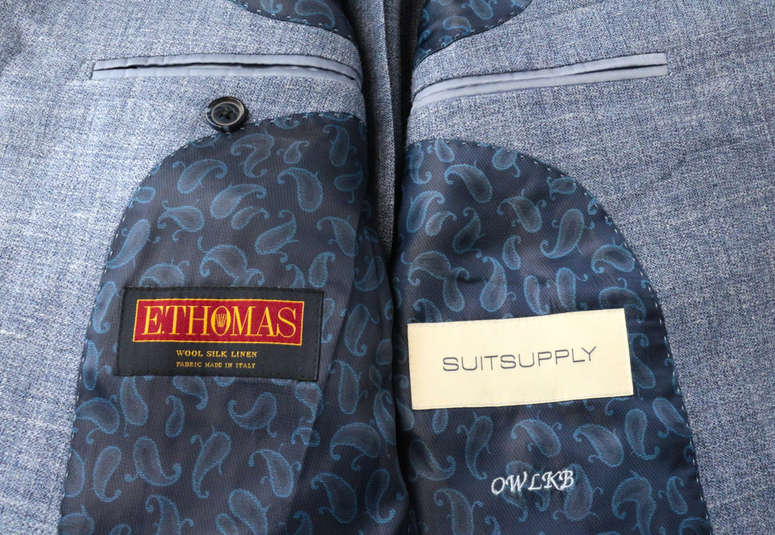 SUITSUPPLY La Spalla Men's UK36S Suit Wool Silk Linen Blue Slim 2-Piece