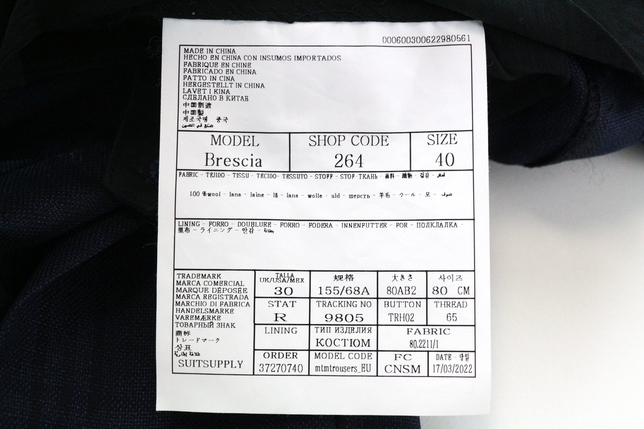 SUITSUPPLY La Spalla Men's UK30R Suit Blue Slim Fit Check S130 Wool 2 Piece