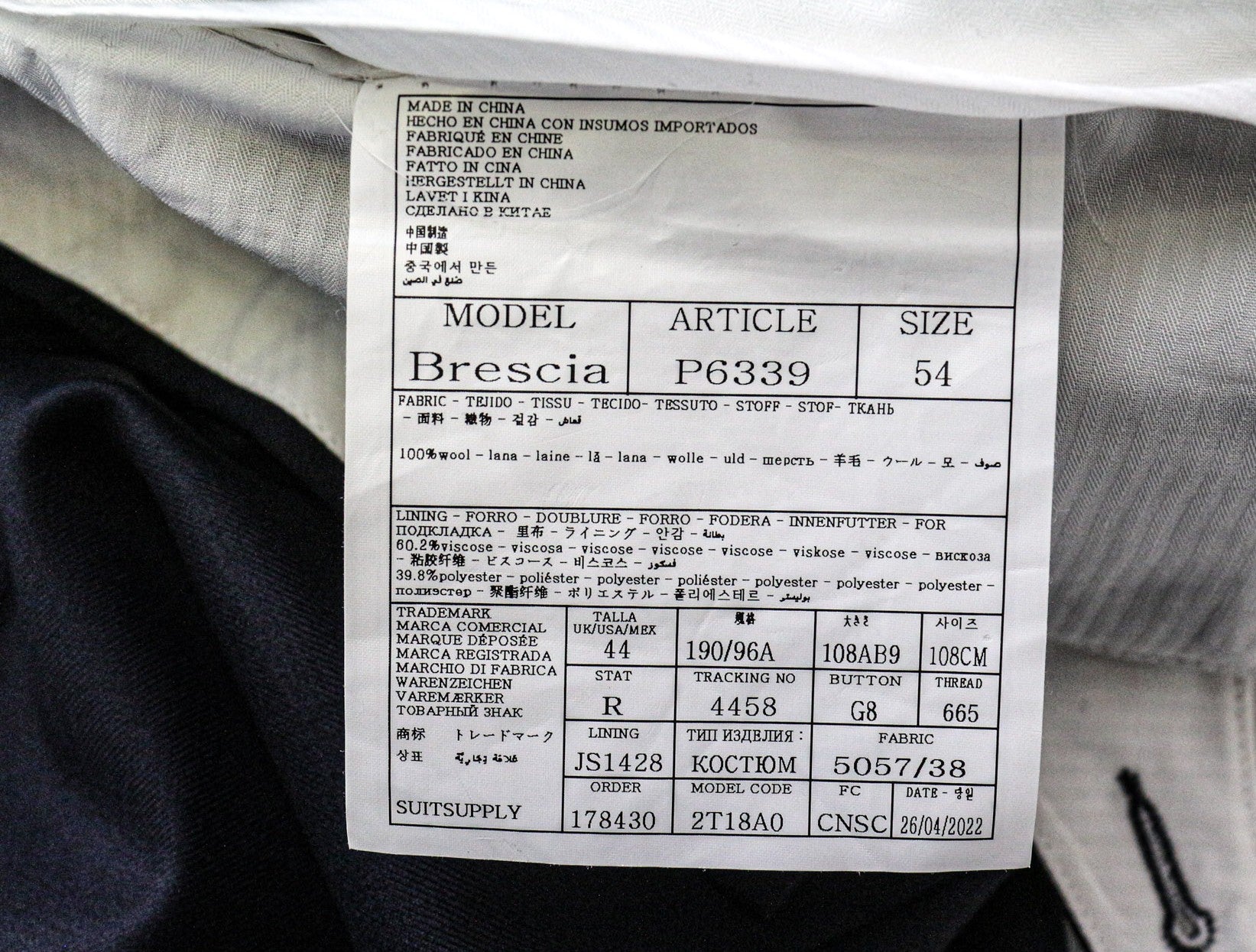 SUITSUPPLY La Spalla Men's Suit UK44R Pure Wool Navy Blue Two Piece Single