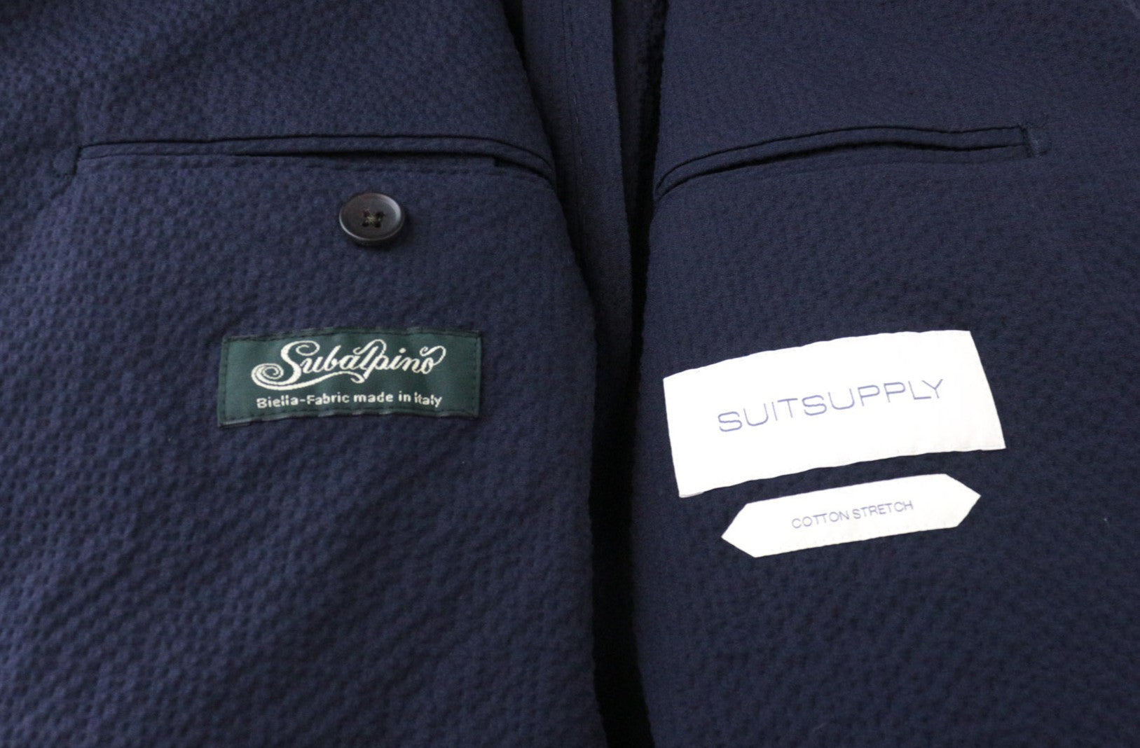 SUITSUPPLY Havana Patch Men's UK38R Navy Slim Cotton Stretch Suit 2-Piece