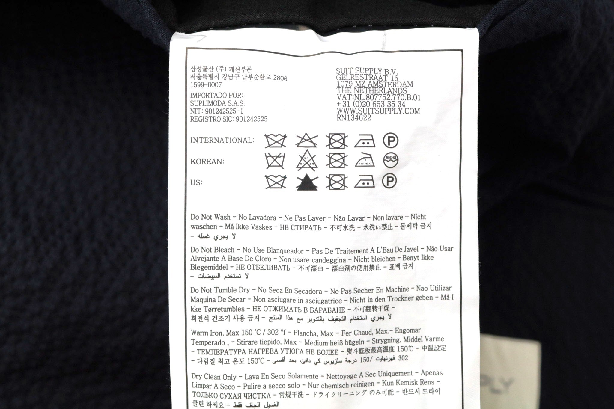 SUITSUPPLY Havana Patch Men's UK38R Navy Slim Cotton Stretch Suit 2-Piece