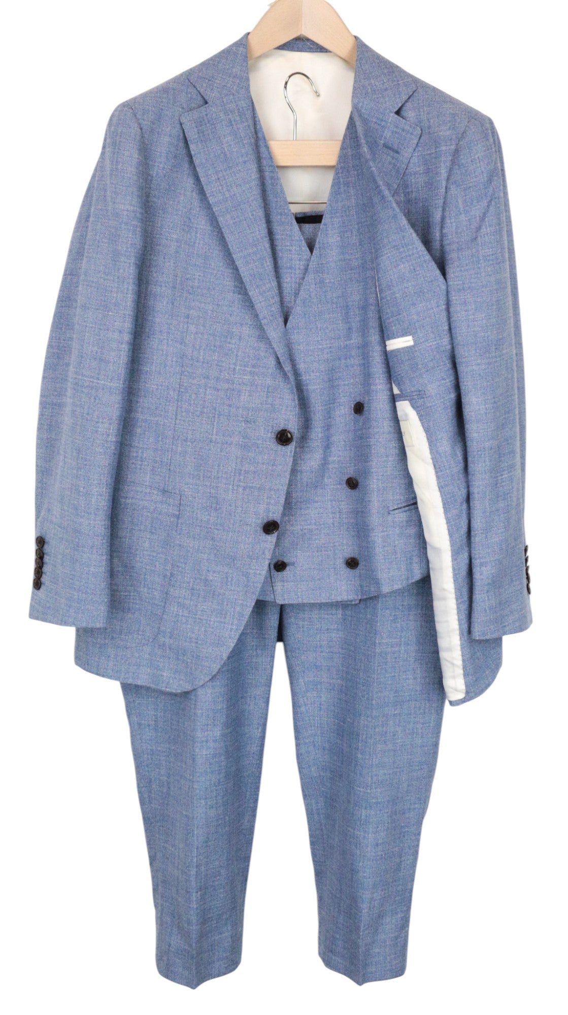 SUITSUPPLY La Spalla Men's UK40S Suit Blue Slim 3-Piece Wool Silk Melange