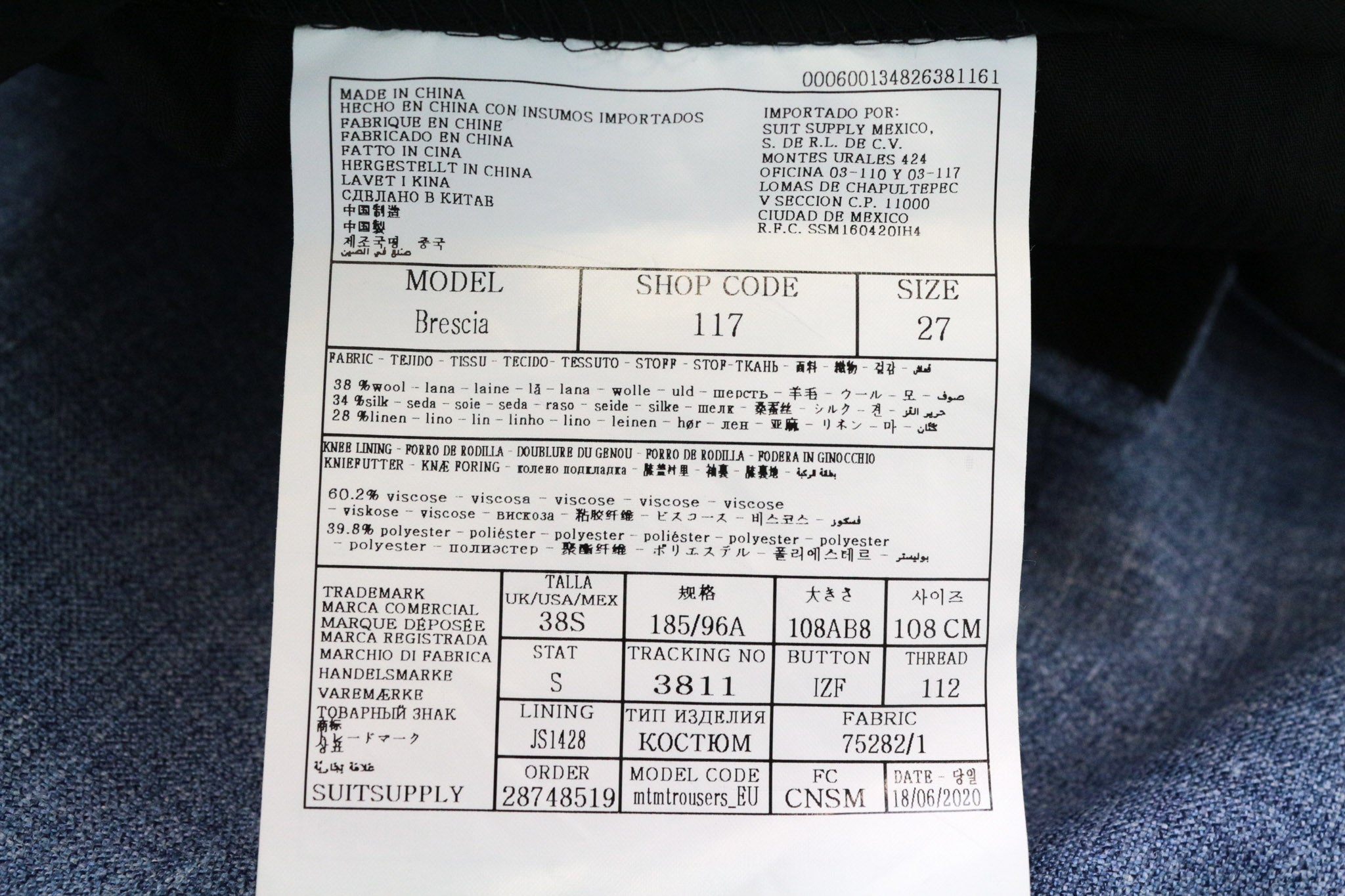 SUITSUPPLY La Spalla Men's UK40S Suit Blue Slim 3-Piece Wool Silk Melange