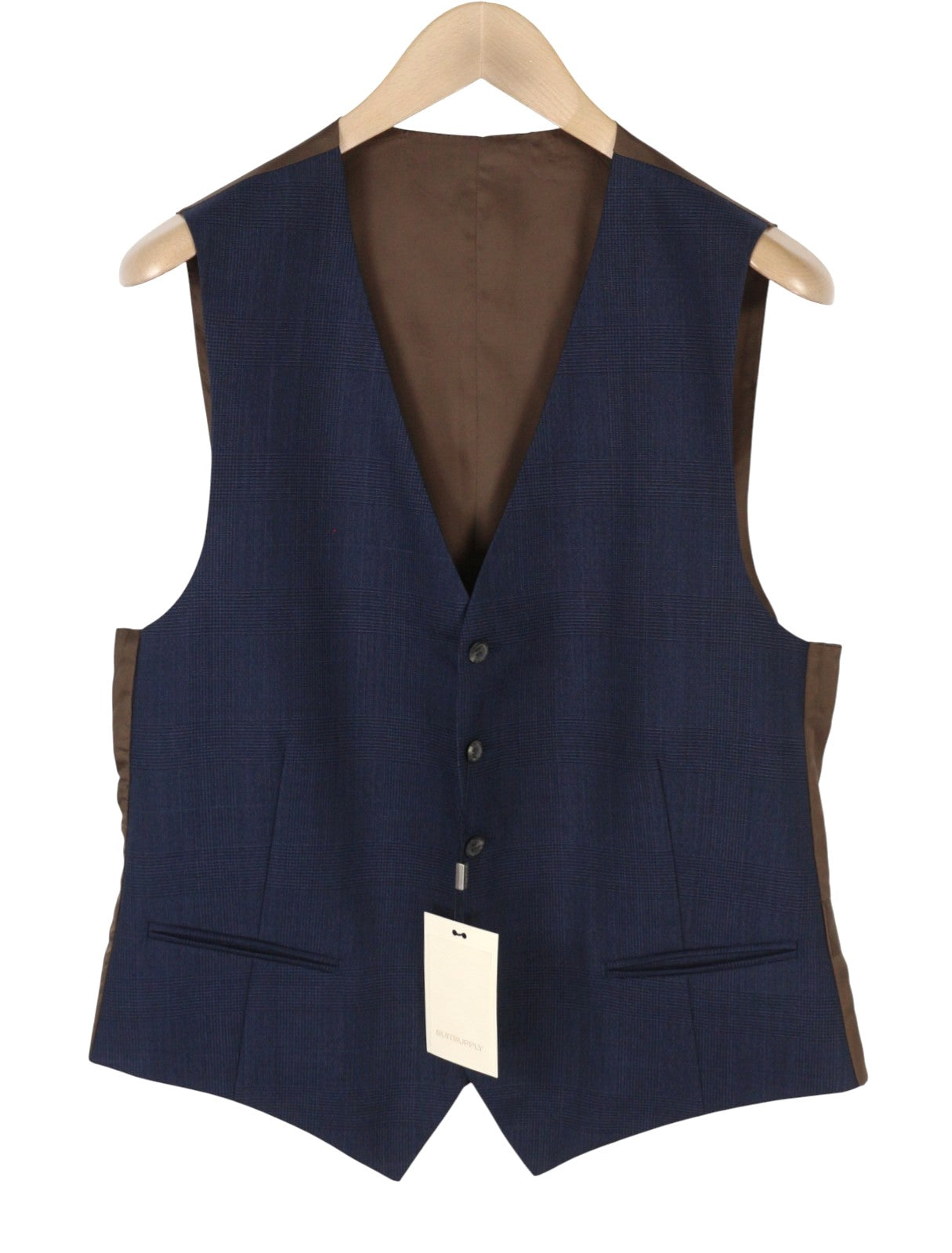 SUITSUPPLY Ferrara Men Waistcoat UK44R Blue Wool Plaid Print Button-Up Formal