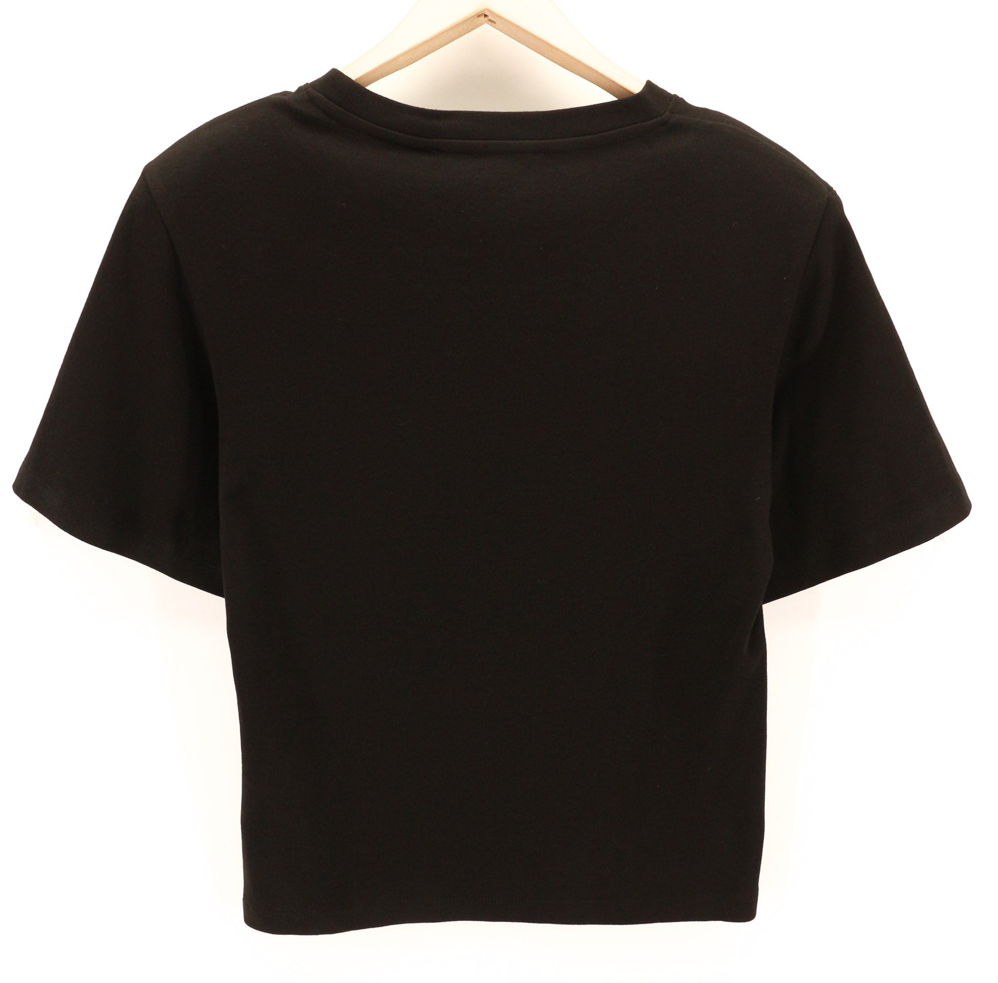 JOHN RICHMOND Women's T-Shirt S Black Shoulder Pads Short Sleeve Logo Print