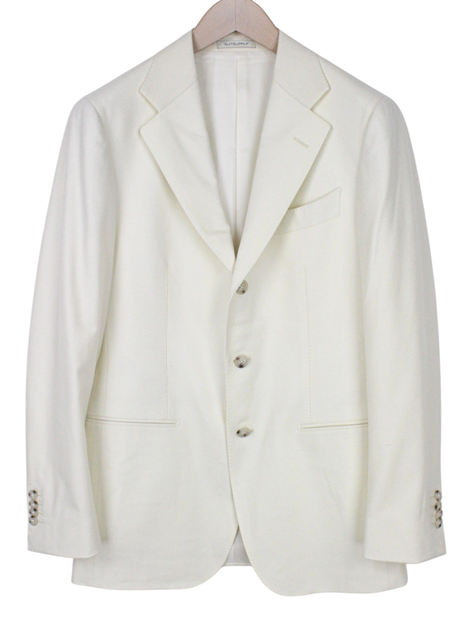 SUITSUPPLY Havana Suit UK38R Men's Off-White Wool Flannel 2-Piece Slim