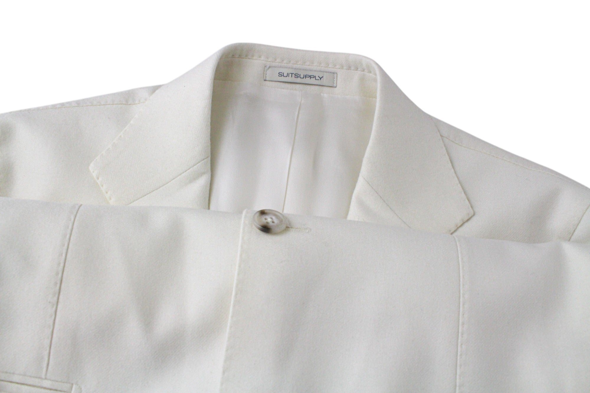 SUITSUPPLY Havana Suit UK38R Men's Off-White Wool Flannel 2-Piece Slim