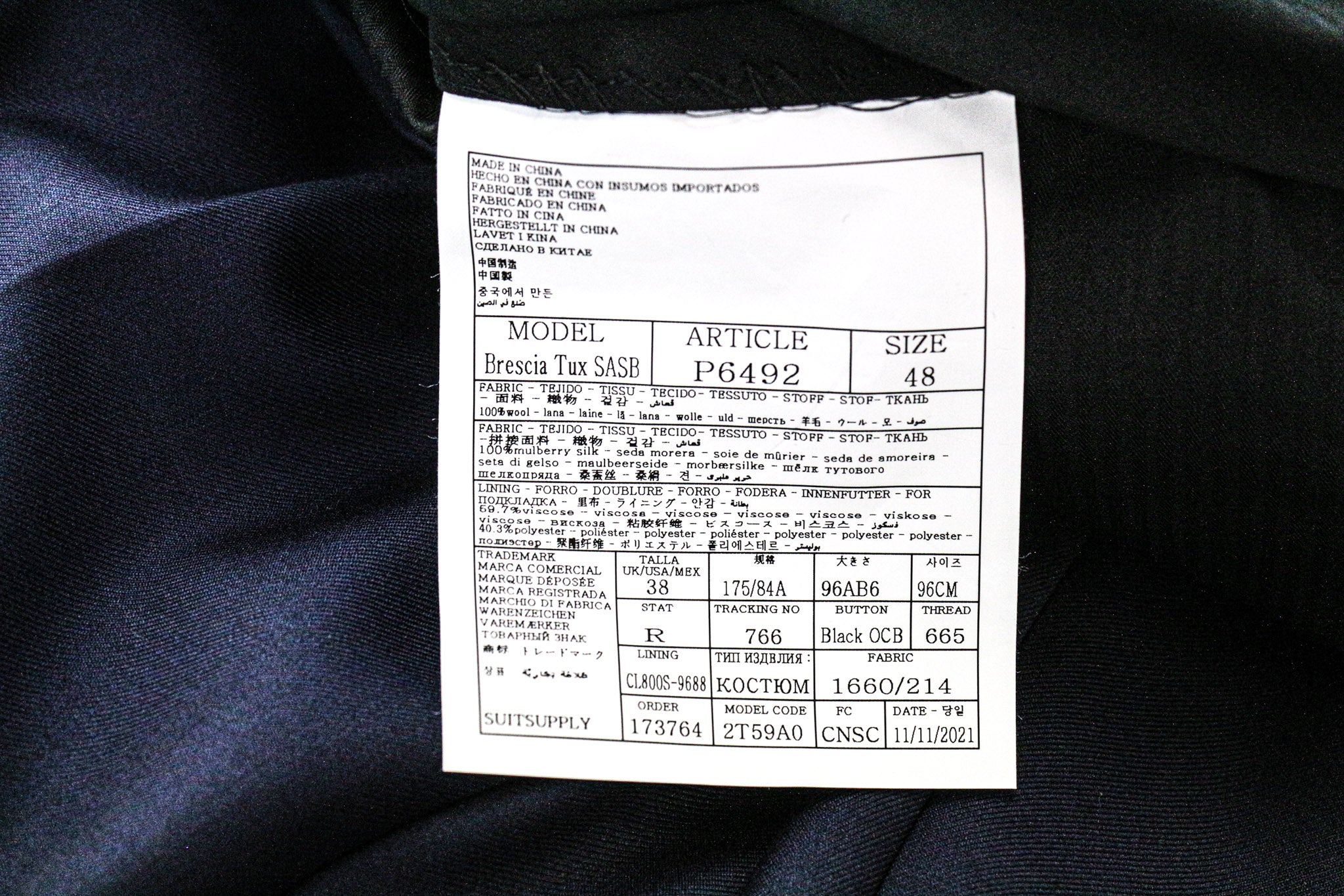 SUITSUPPLY Lazio Tuxedo Men's Suit UK36R Slim Fit Navy Super 130's Wool 3-Piece