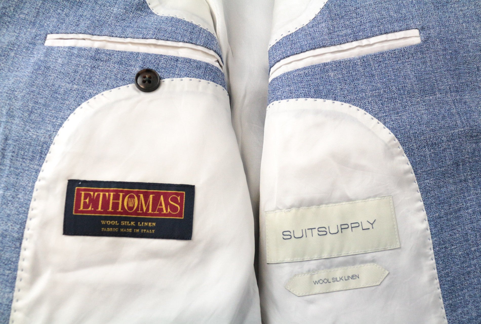 SUITSUPPLY Lazio Men's Suit UK38R Slim Blue Wool Silk Linen Classic 2-Piece