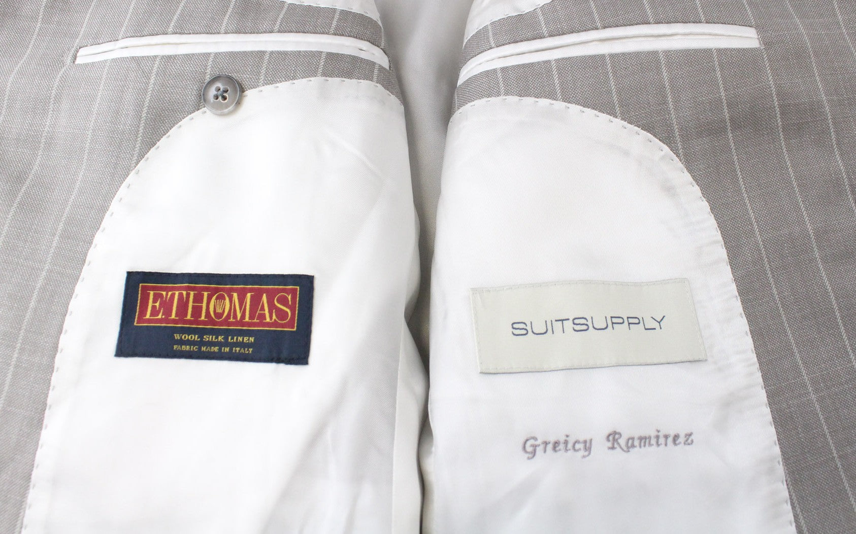 SUITSUPPLY La Spalla Men's UK34S Suit Taupe Striped Wool Silk Linen 3 Piece