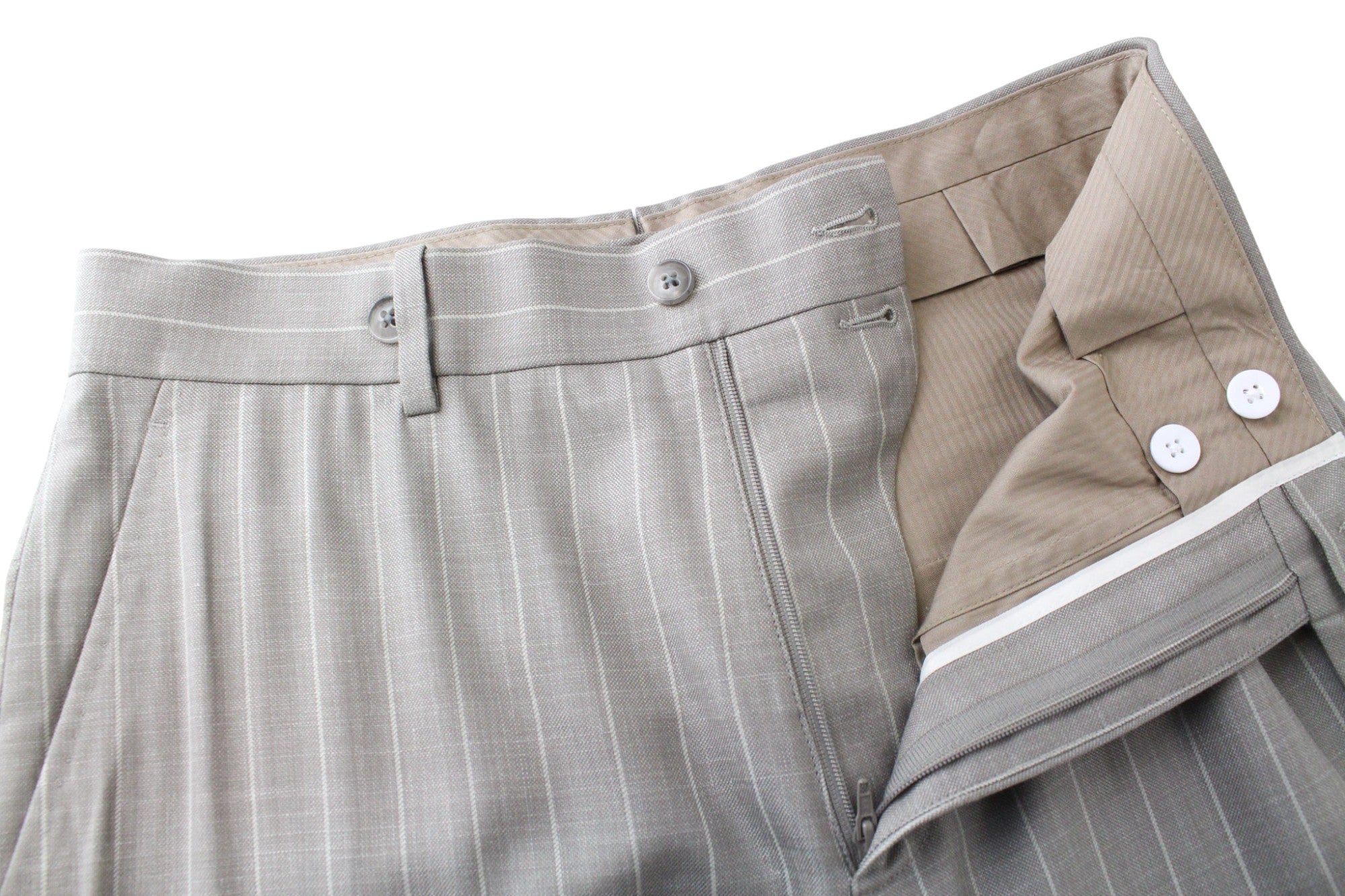 SUITSUPPLY La Spalla Men's UK34S Suit Taupe Striped Wool Silk Linen 3 Piece