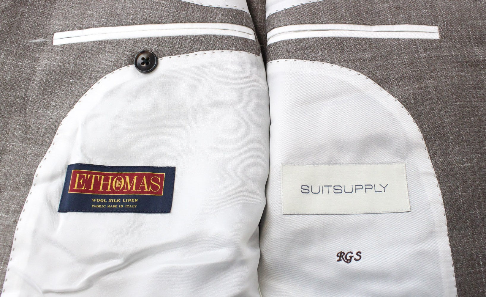 SUITSUPPLY La Spalla Men's UK44L Single-Breasted Brown Wool Silk Linen 2 Piece