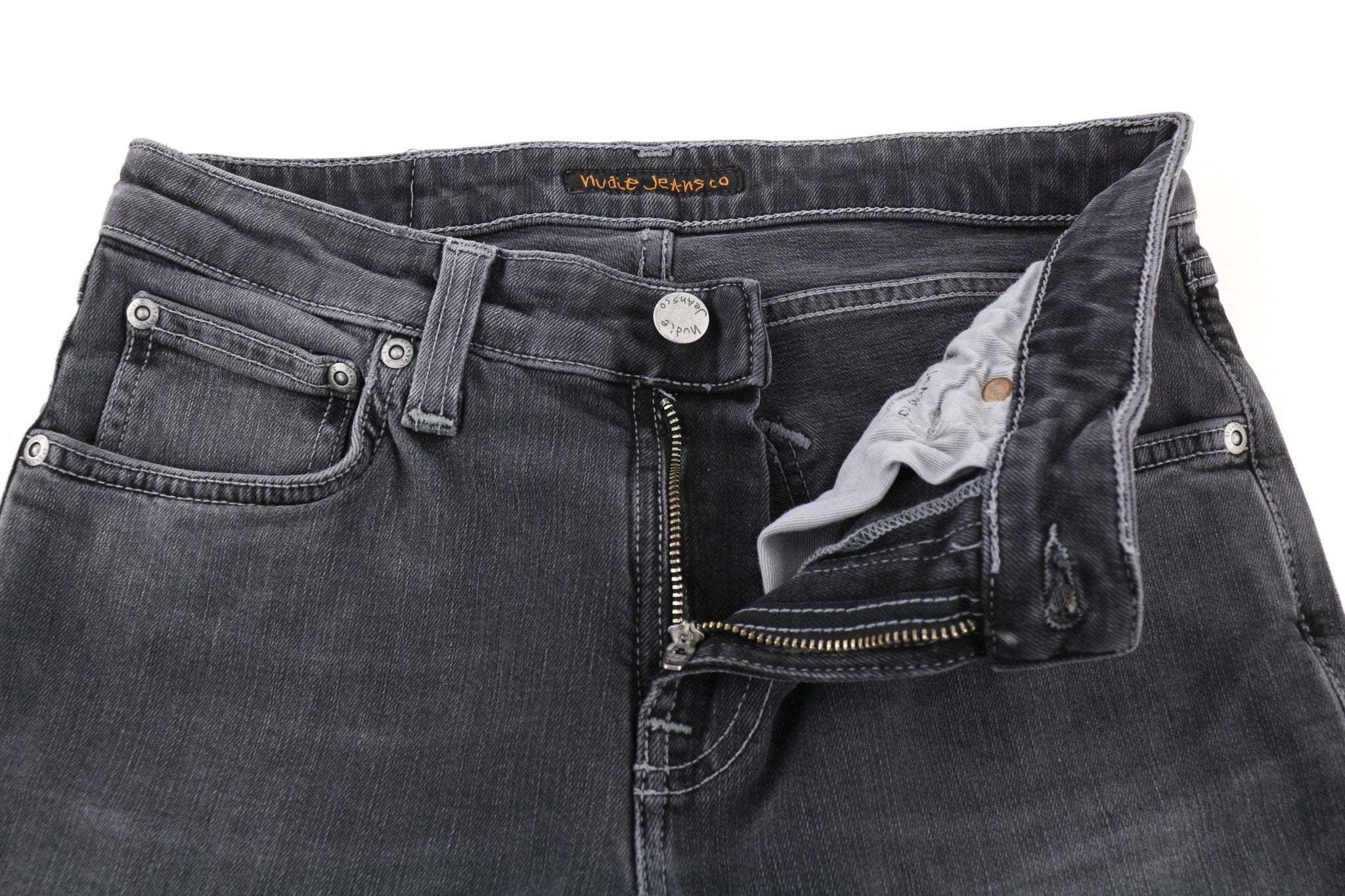 NUDIE JEANS Skinny Lin vyriški džinsai W28/L30 Tight Stretch žvilgančios pilkos spalvos 