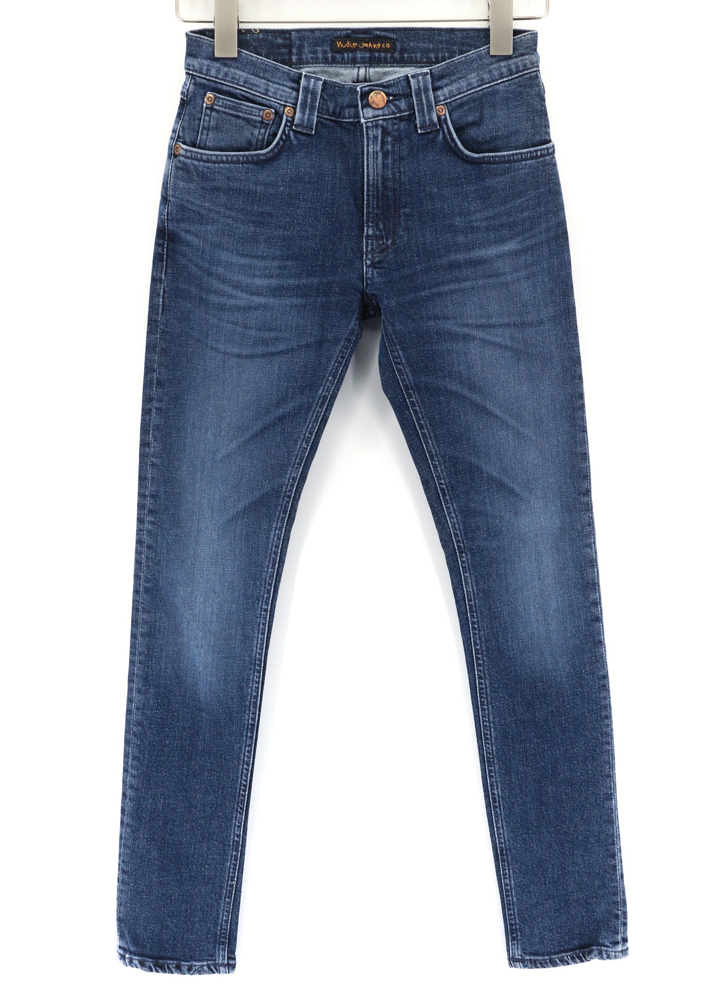 NUDIE JEANS Skinny Lin vyriški džinsai W28/L30 Tight Stretch mėlyni skalbti 