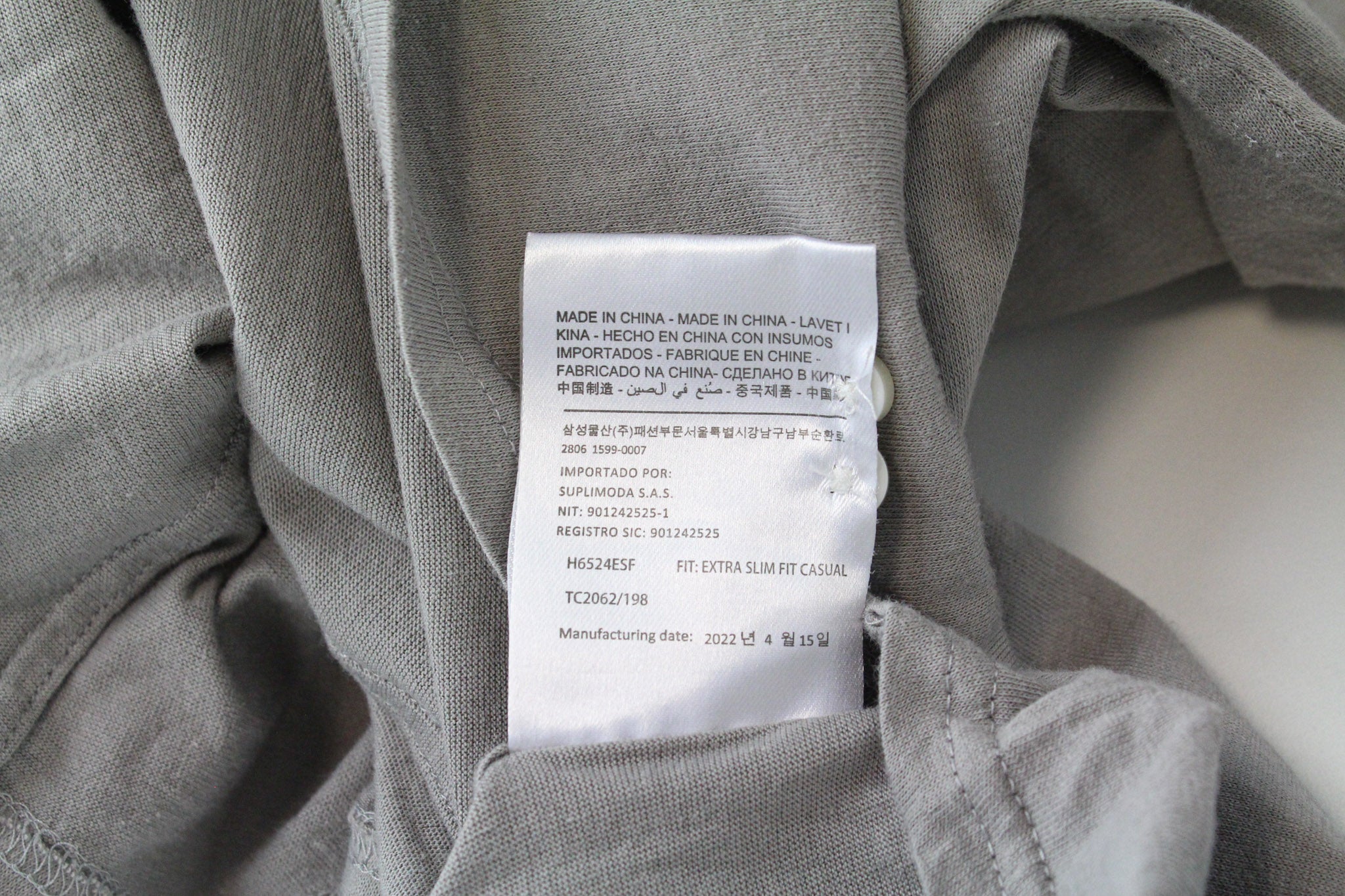 SUITSUPPLY Men T-Shirt 41/42/16/16.5 Grey Extra Slim Fit Polo Cotton Long Sleeve