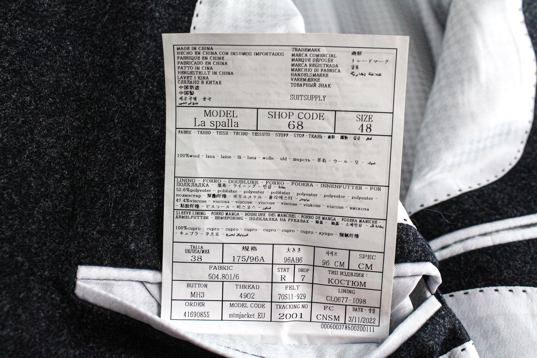 SUITSUPPLY La Spalla Suit UK38R Grey Wool Flannel Slim Two-Piece Circular Style