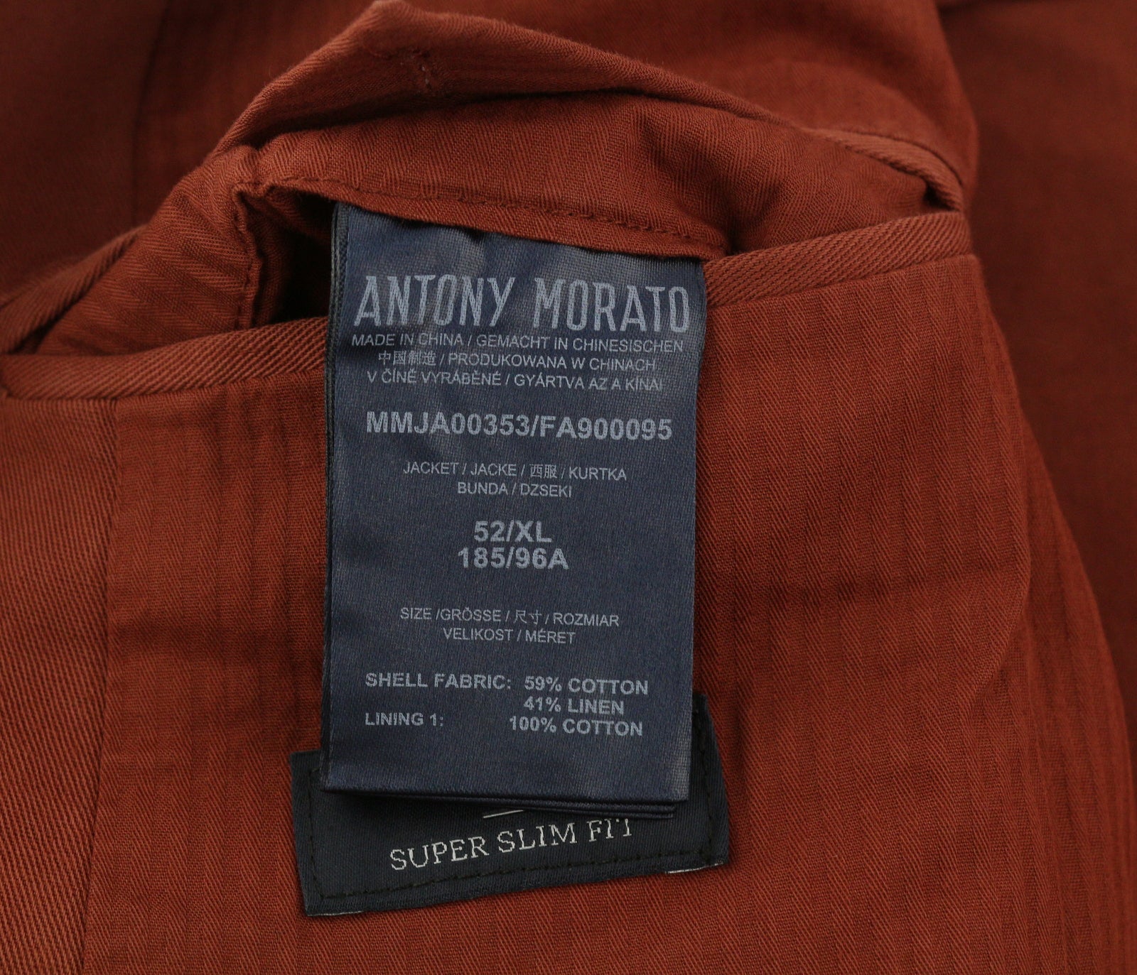 ANTONY MORATO Men Suit XL Burgundy Super Slim Fit Linen Blend Notch Casual 2in1