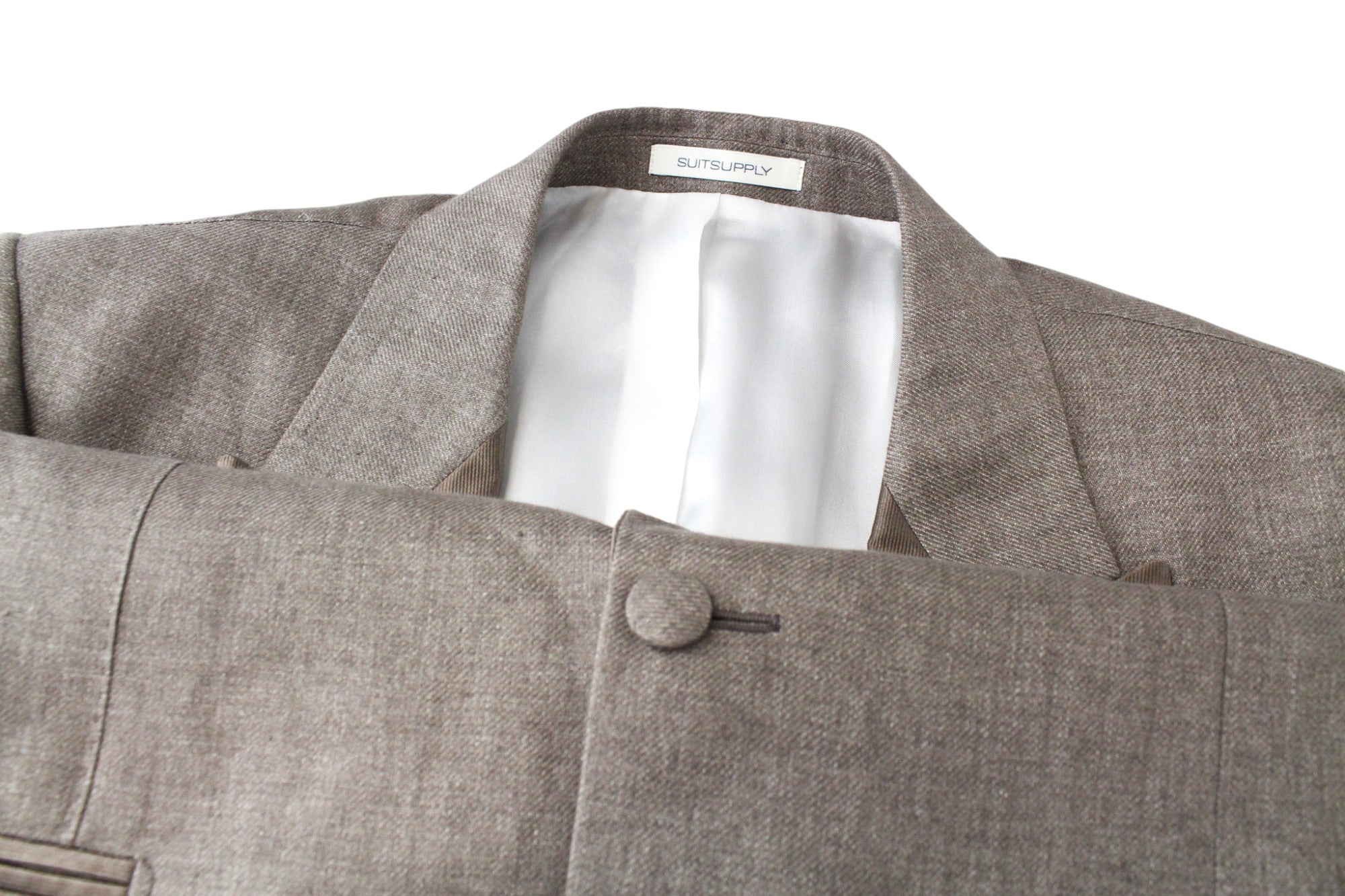 SUITSUPPLY Lazio Tuxedo Men's Suit UK42R Slim 2 Piece Brown Linen Peak Collar