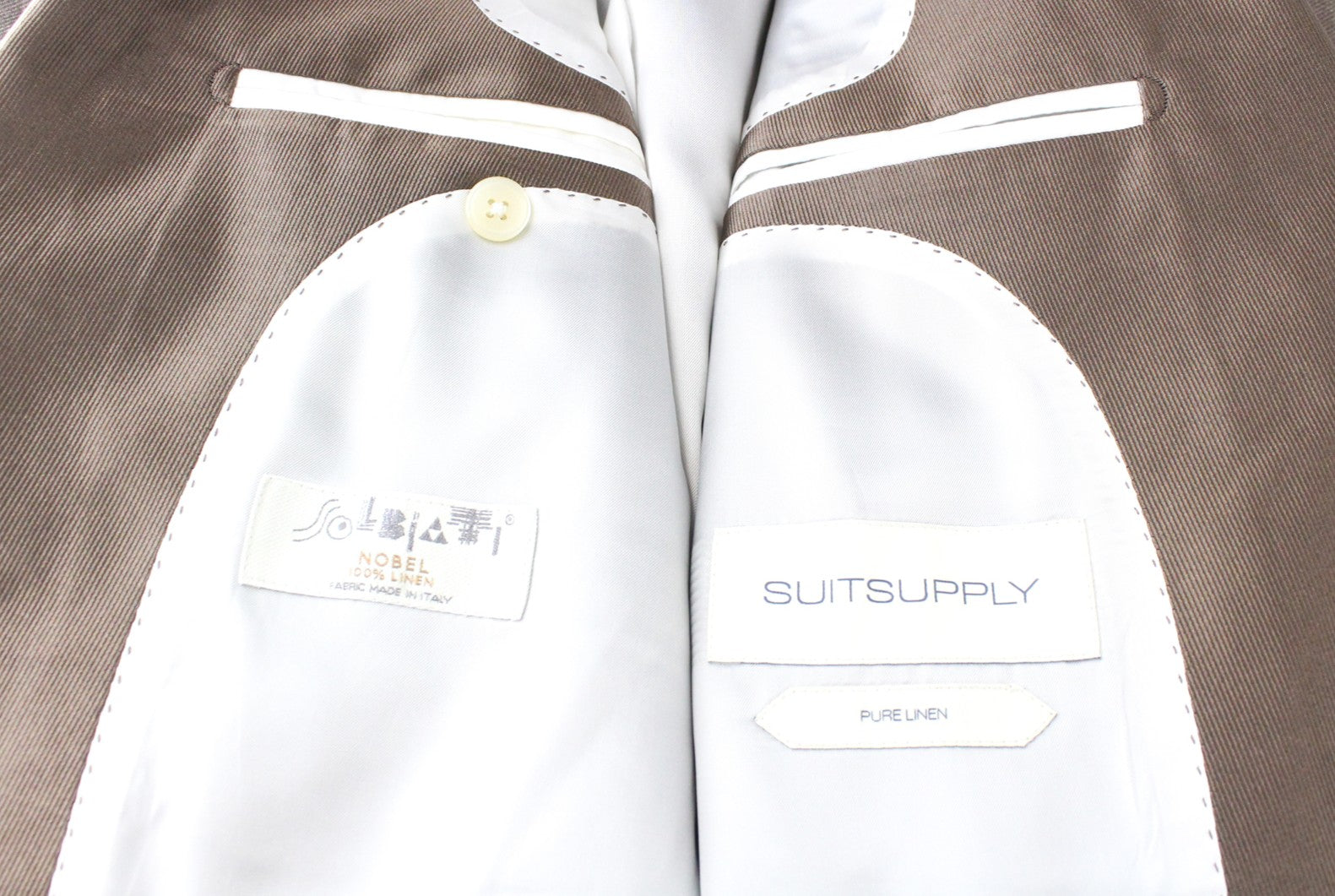 SUITSUPPLY Lazio Tuxedo Men's Suit UK42R Slim 2 Piece Brown Linen Peak Collar