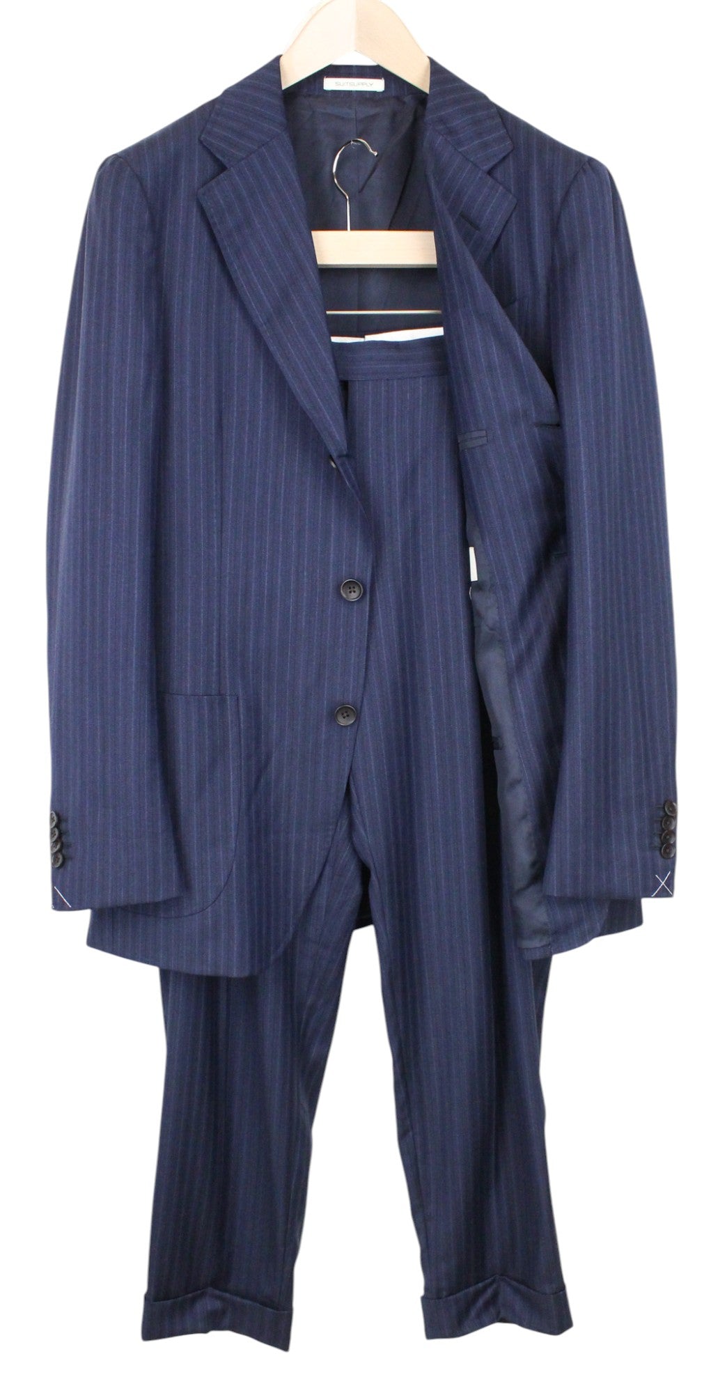 SUITSUPPLY Havana Tulip Suit UK40R Men's Blue Slim Fit Wool Herringbone S130
