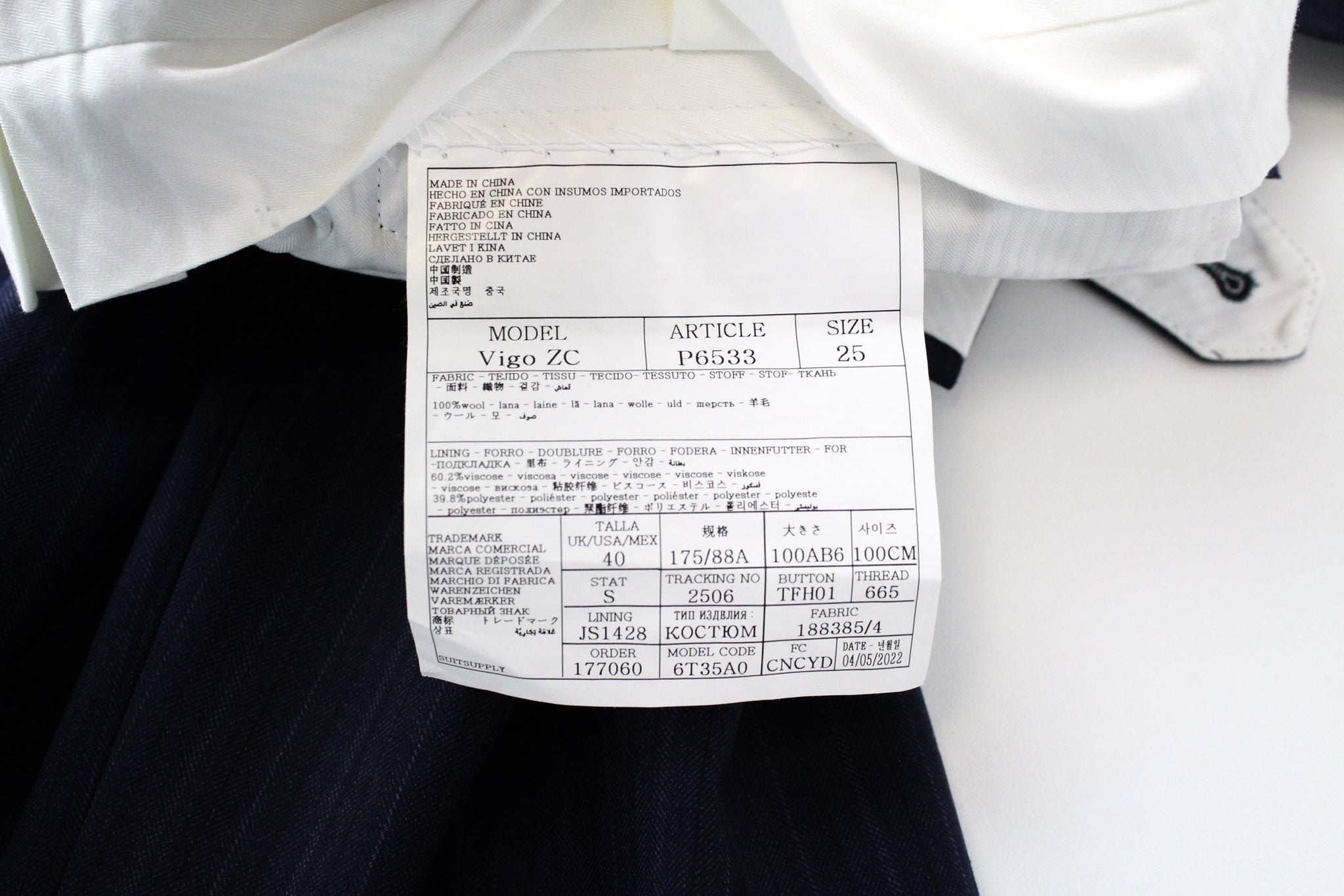 SUITSUPPLY Havana Tulip Suit UK40R Men's Blue Slim Fit Wool Herringbone S130