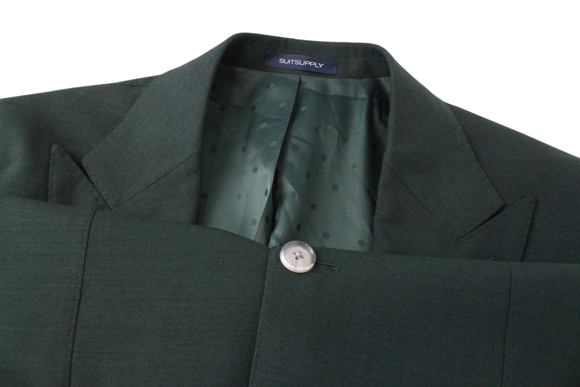 SUITSUPPLY La Spalla Men's Suit UK36S Dark Green Wool 2Pc Slim Formal Melange