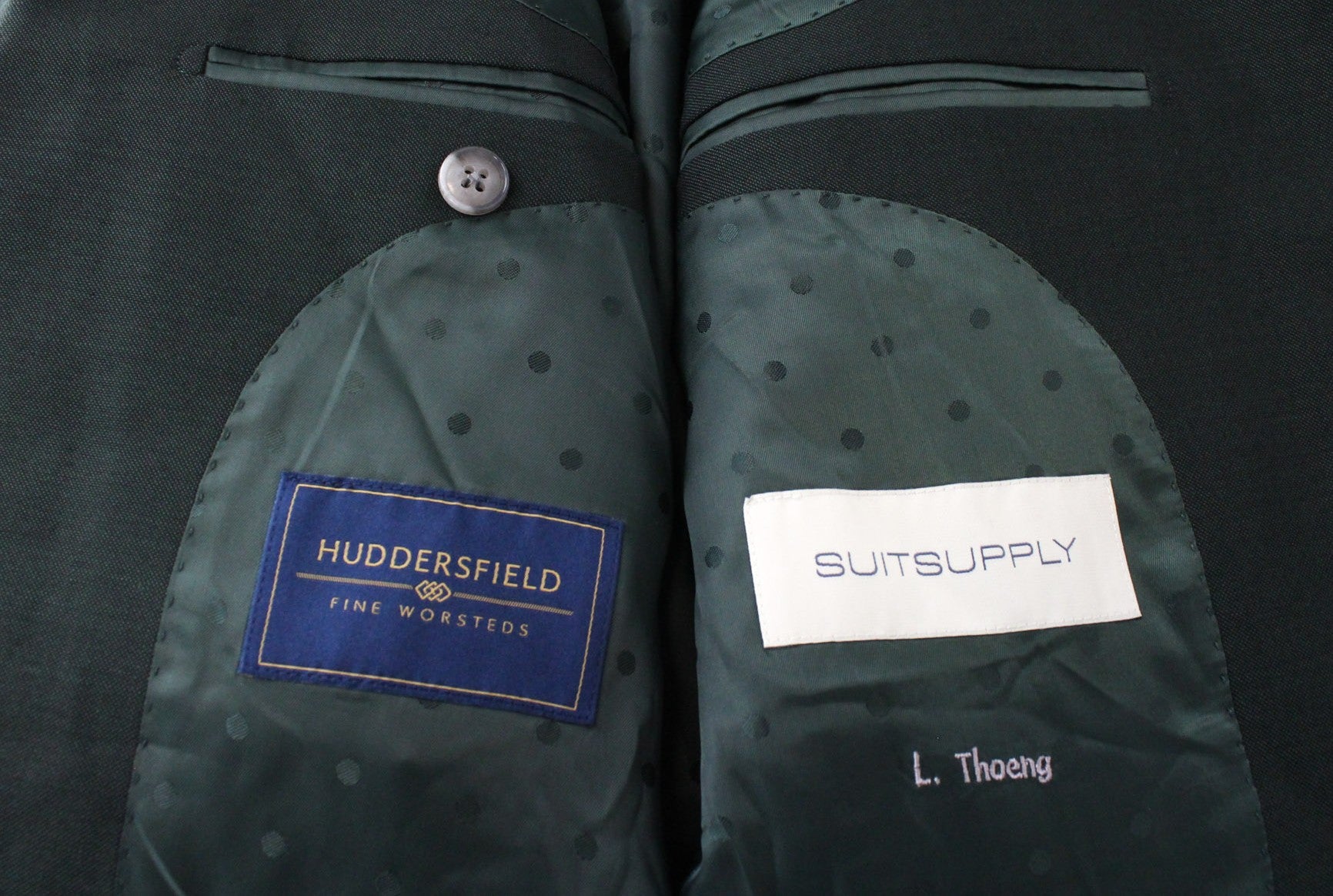 SUITSUPPLY La Spalla Men's Suit UK36S Dark Green Wool 2Pc Slim Formal Melange