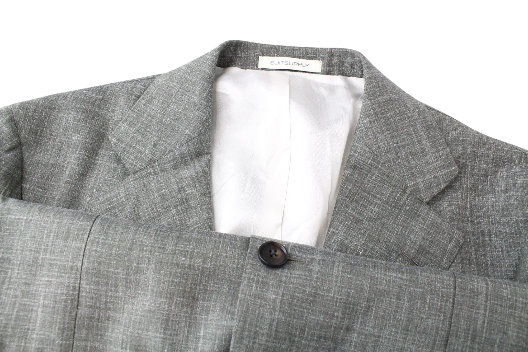 SUITSUPPLY Havana Suit UK40R 3-Piece Slim Melange Green Linen Wool Silk Men's