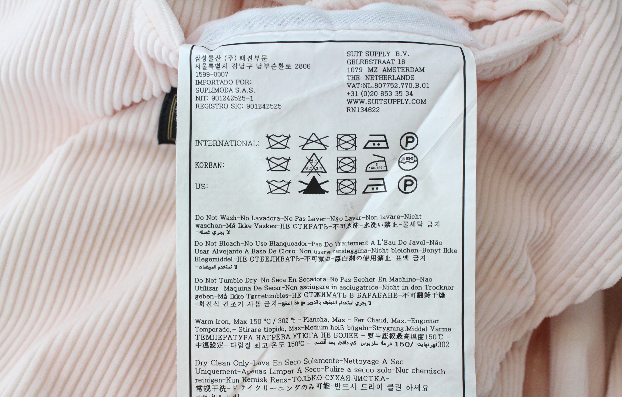 SUITSUPPLY Havana Patch Men's Suit UK36R Pink Slim Cotton Velvet Cord 2-Piece