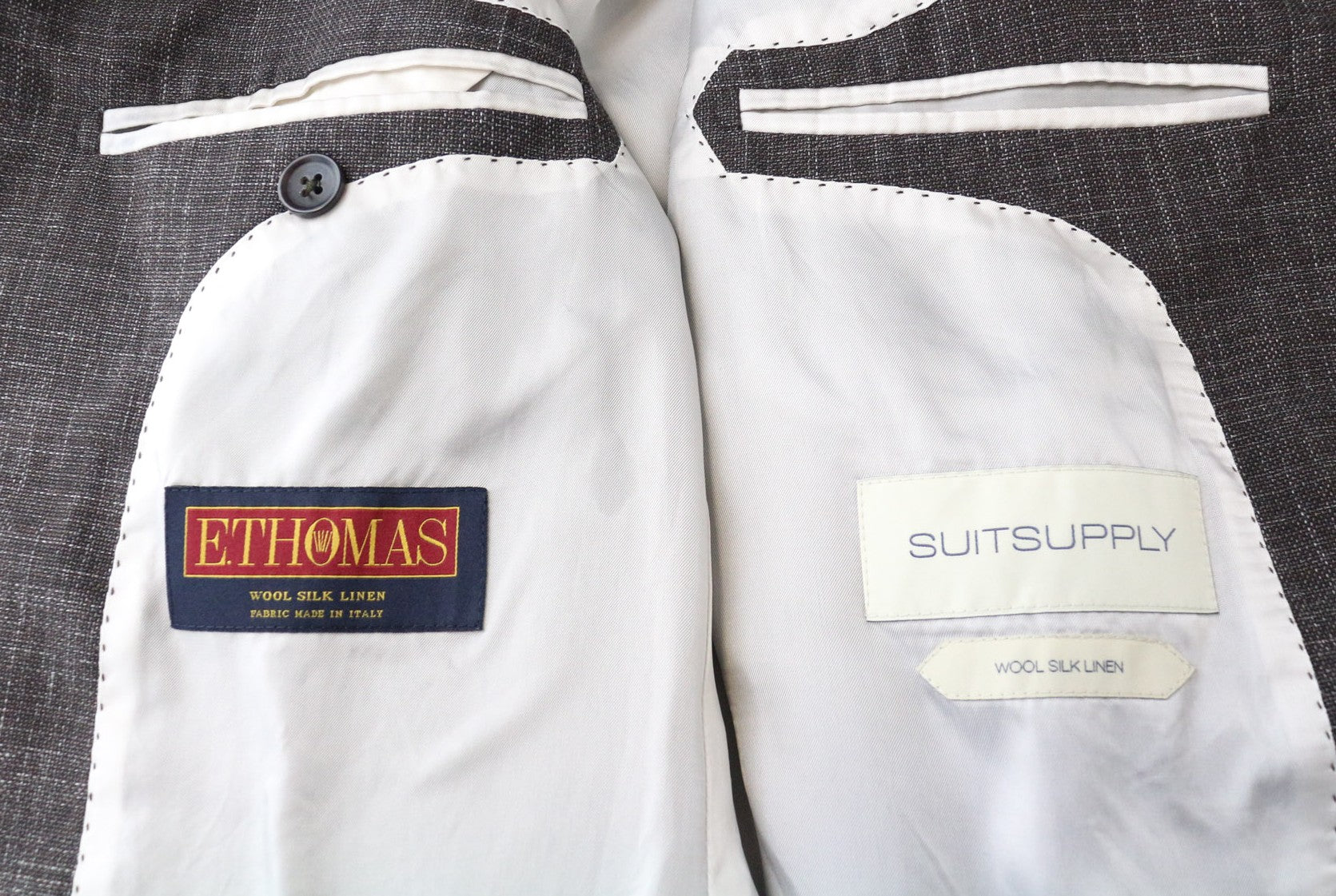 SUITSUPPLY Havana Patch Men's Suit UK36R Wool Silk Linen Brown Slim 3-Piece