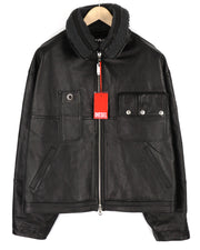 DIESEL L-Gilbert-Fur Mens Jacket XL Cowhide Leather Lambskin Collar RRP€1095
