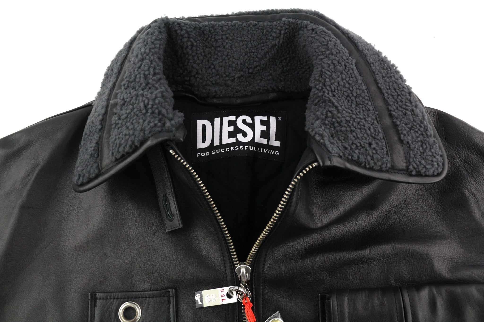 DIESEL L-Gilbert-Fur Mens Jacket XL Cowhide Leather Lambskin Collar RRP€1095