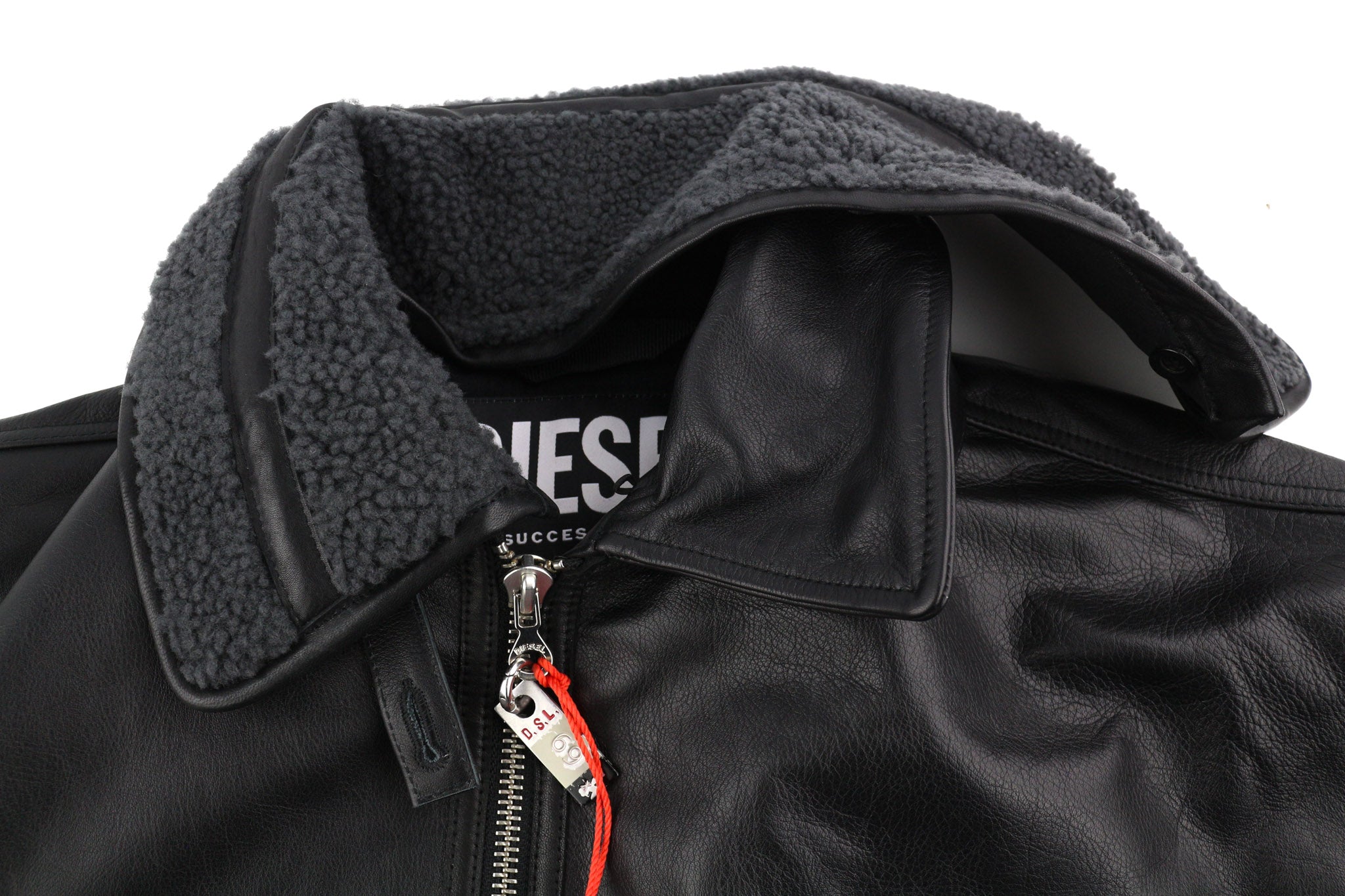 DIESEL L-Gilbert-Fur Mens Jacket XL Cowhide Leather Lambskin Collar RRP€1095