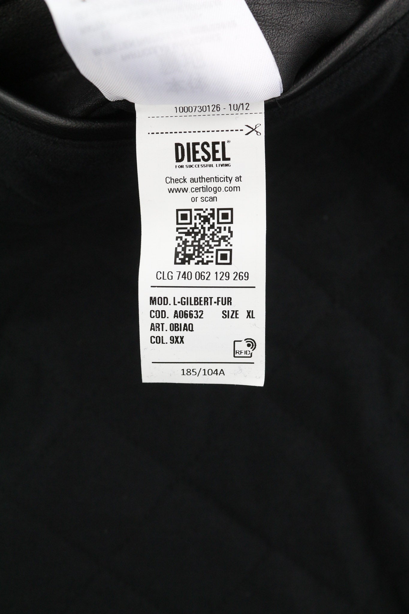 DIESEL L-Gilbert-Fur Mens Jacket XL Cowhide Leather Lambskin Collar RRP€1095