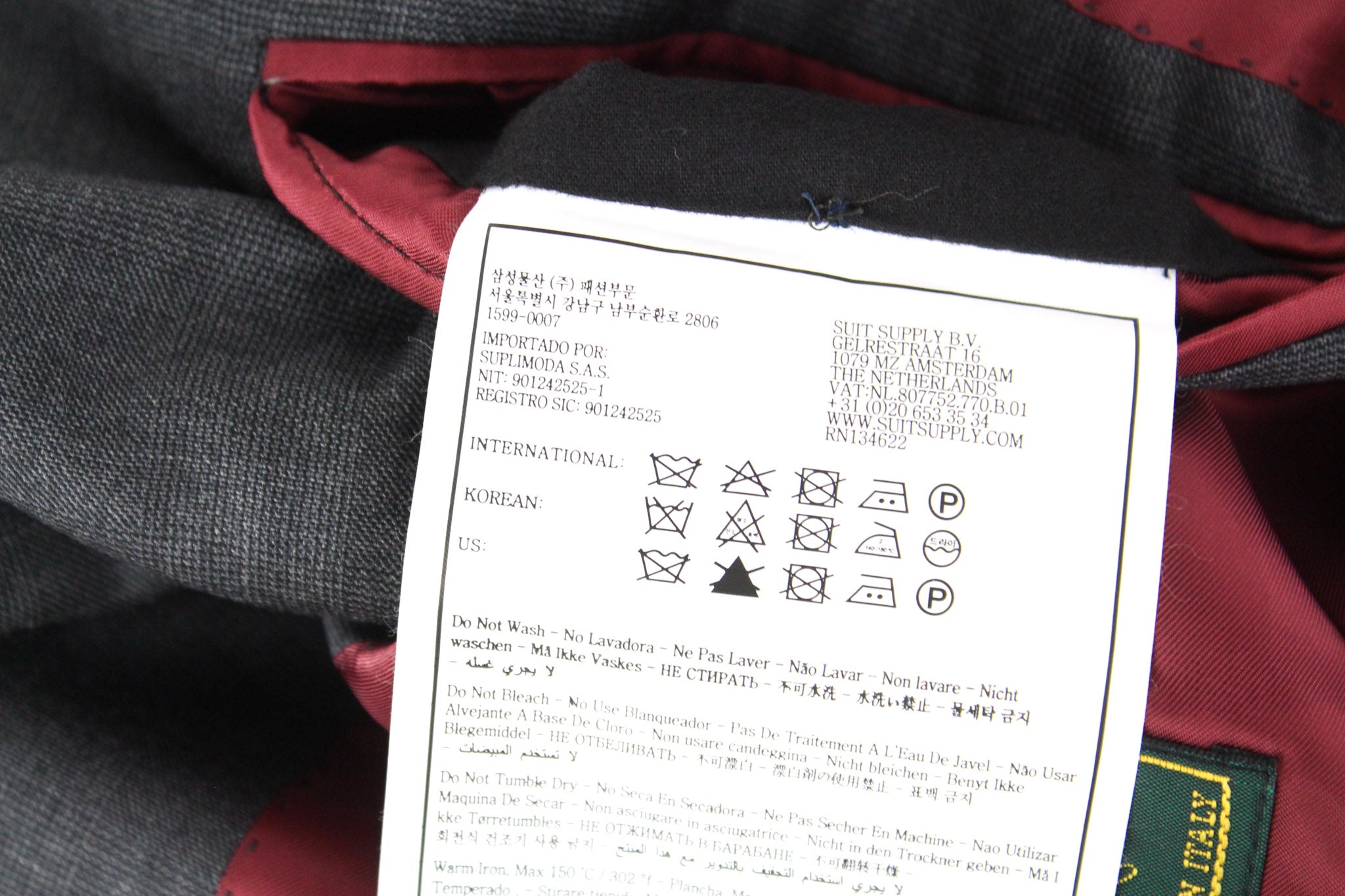 SUITSUPPLY La Spalla Men's UK44L Grey Wool Lined Suit Ing Loro Piano