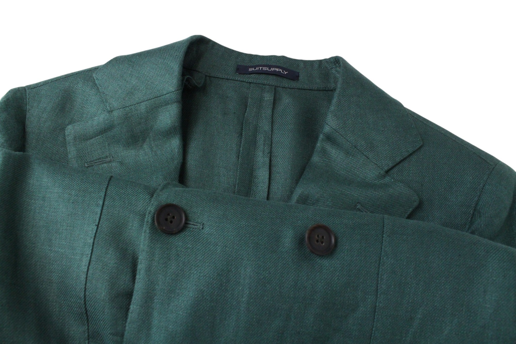 SUITSUPPLY La Spalla Men's Suit UK32R Green Slim Linen Melange Two-Row 2-Piece