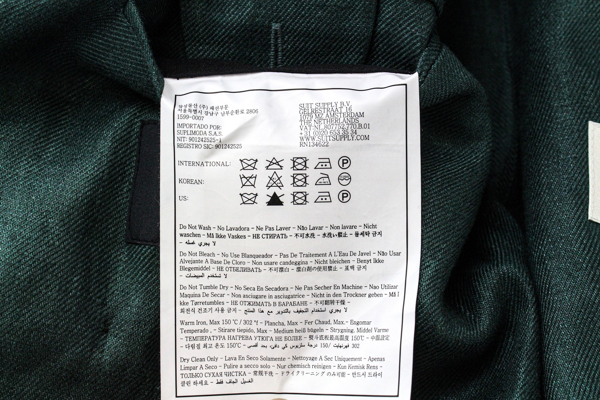 SUITSUPPLY La Spalla Men's Suit UK32R Green Slim Linen Melange Two-Row 2-Piece