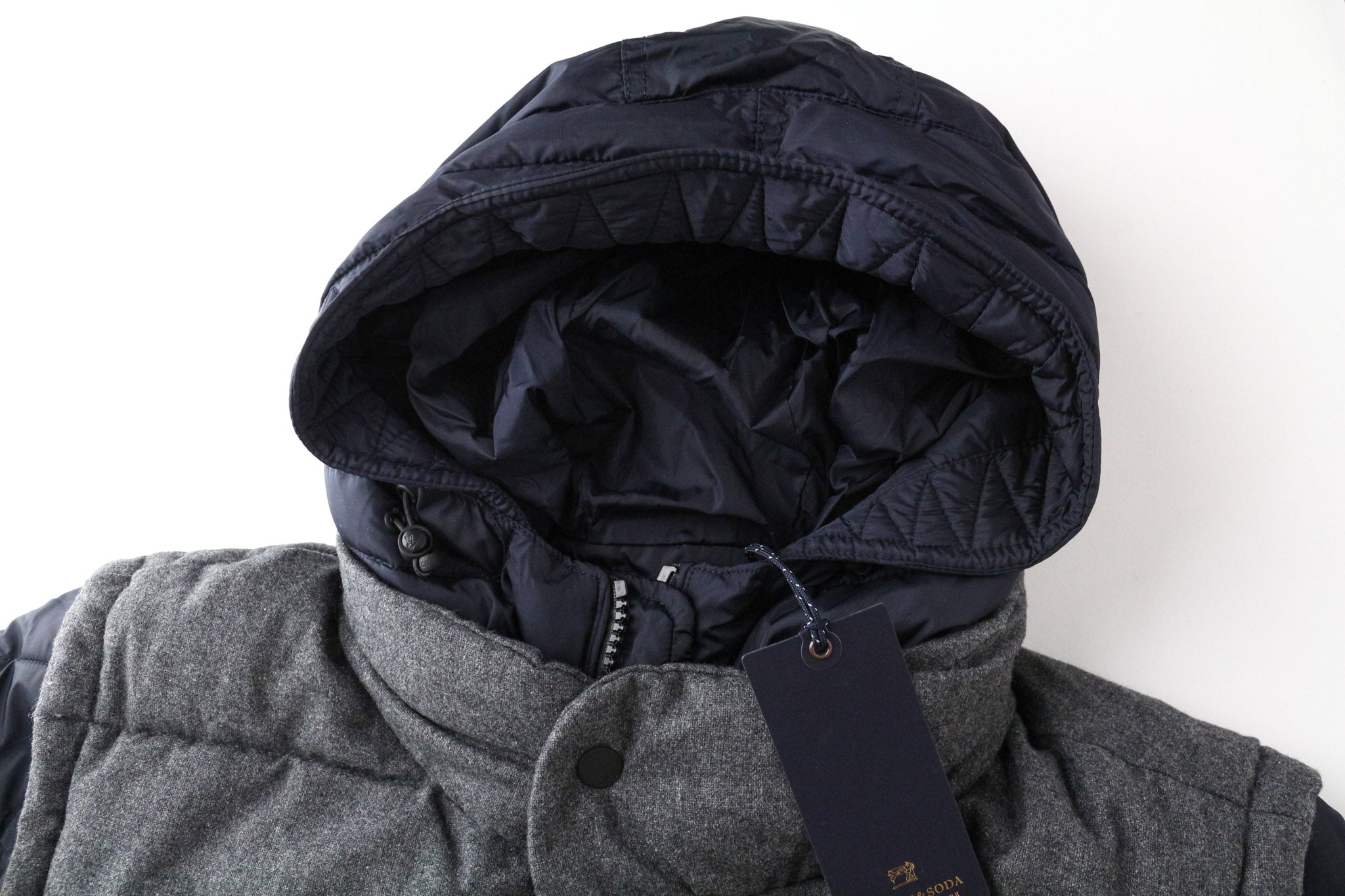 SCOTCH &amp; SODA vyriška XL dydžio tamsiai pilka dygsniuota vilnos mišinio striukė su gobtuvu ir užtrauktuku 