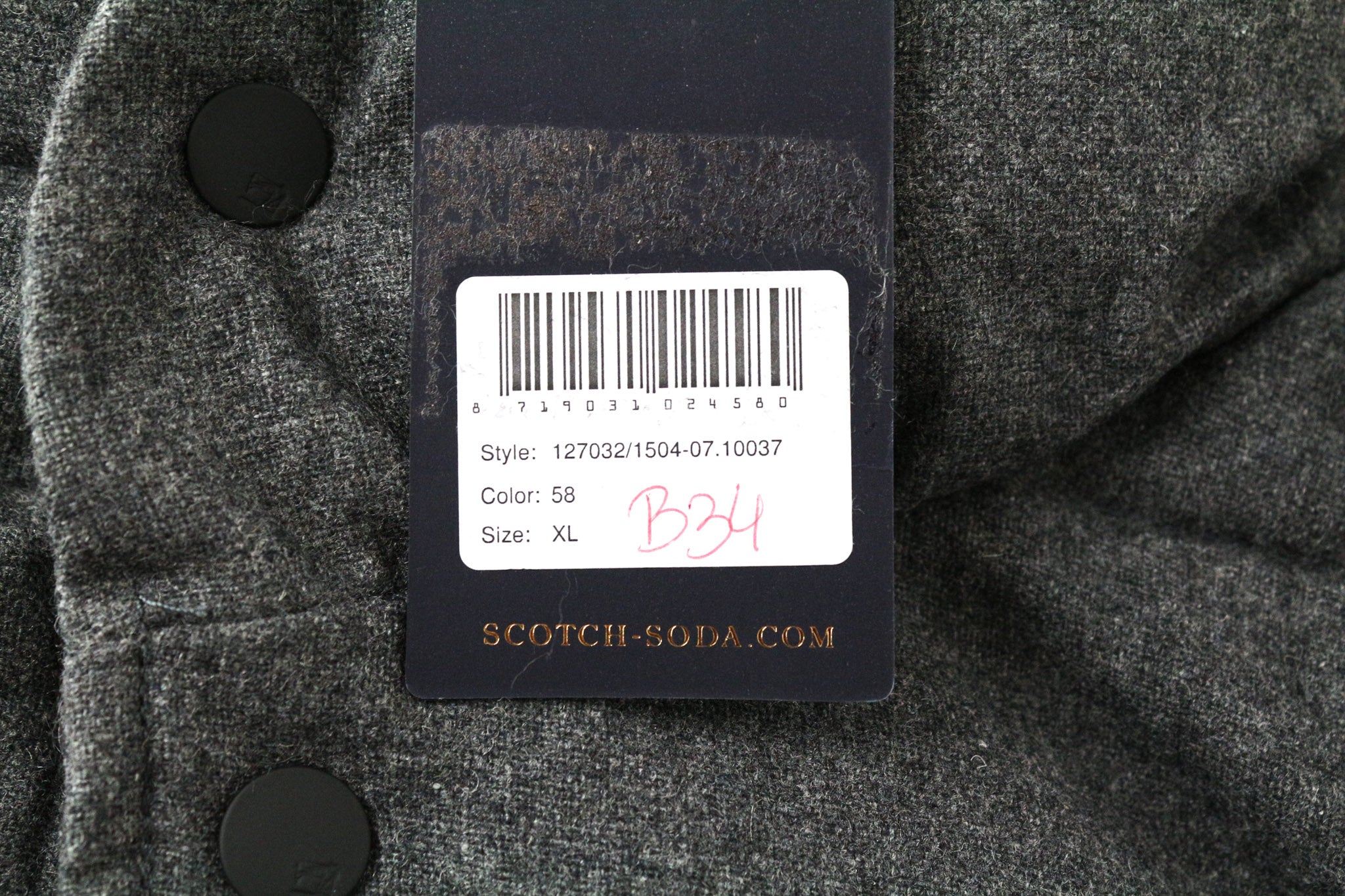 SCOTCH &amp; SODA vyriška XL dydžio tamsiai pilka dygsniuota vilnos mišinio striukė su gobtuvu ir užtrauktuku 