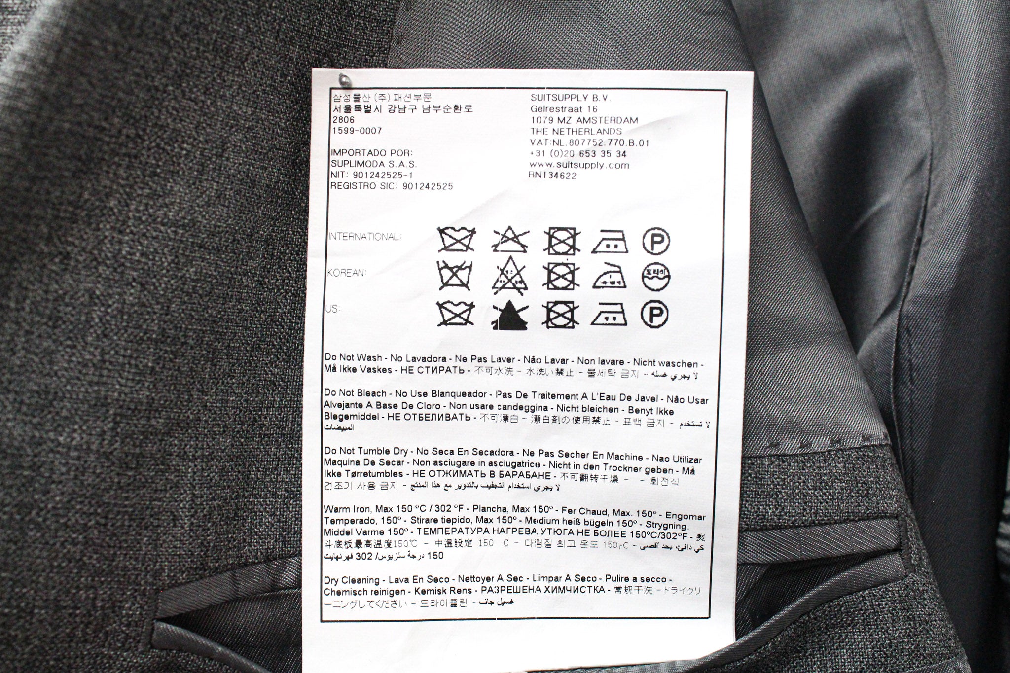 „SUITSUPPLY Lazio“ vyriškas pilkas vilnonis dviejų dalių kostiumas, UK44R, plonas, vienaeilis, oficialus 