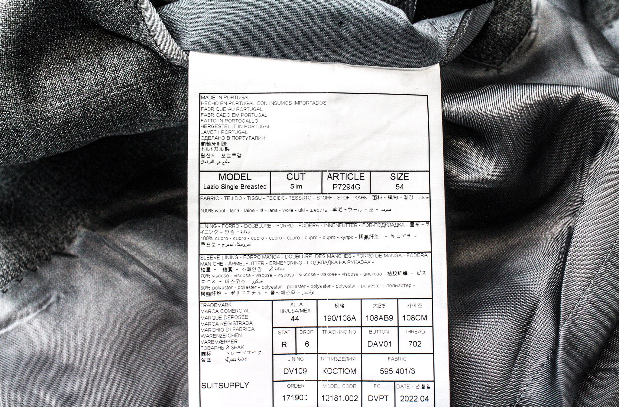 „SUITSUPPLY Lazio“ vyriškas pilkas vilnonis dviejų dalių kostiumas, UK44R, plonas, vienaeilis, oficialus 