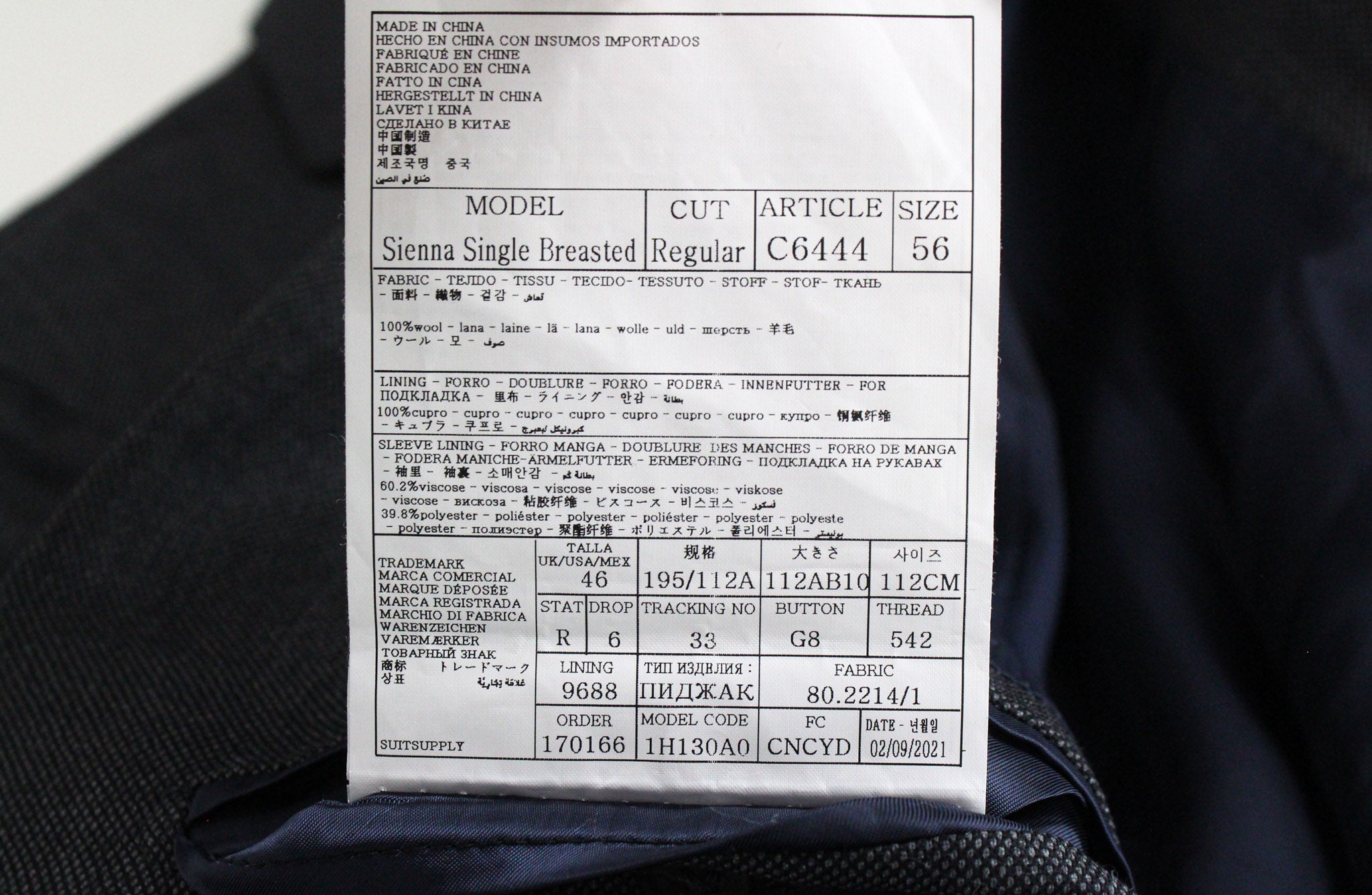 SUITSUPPLY Sienna Men's UK46R Grey Pure Wool Single-Breasted 2 Piece Lined Suit