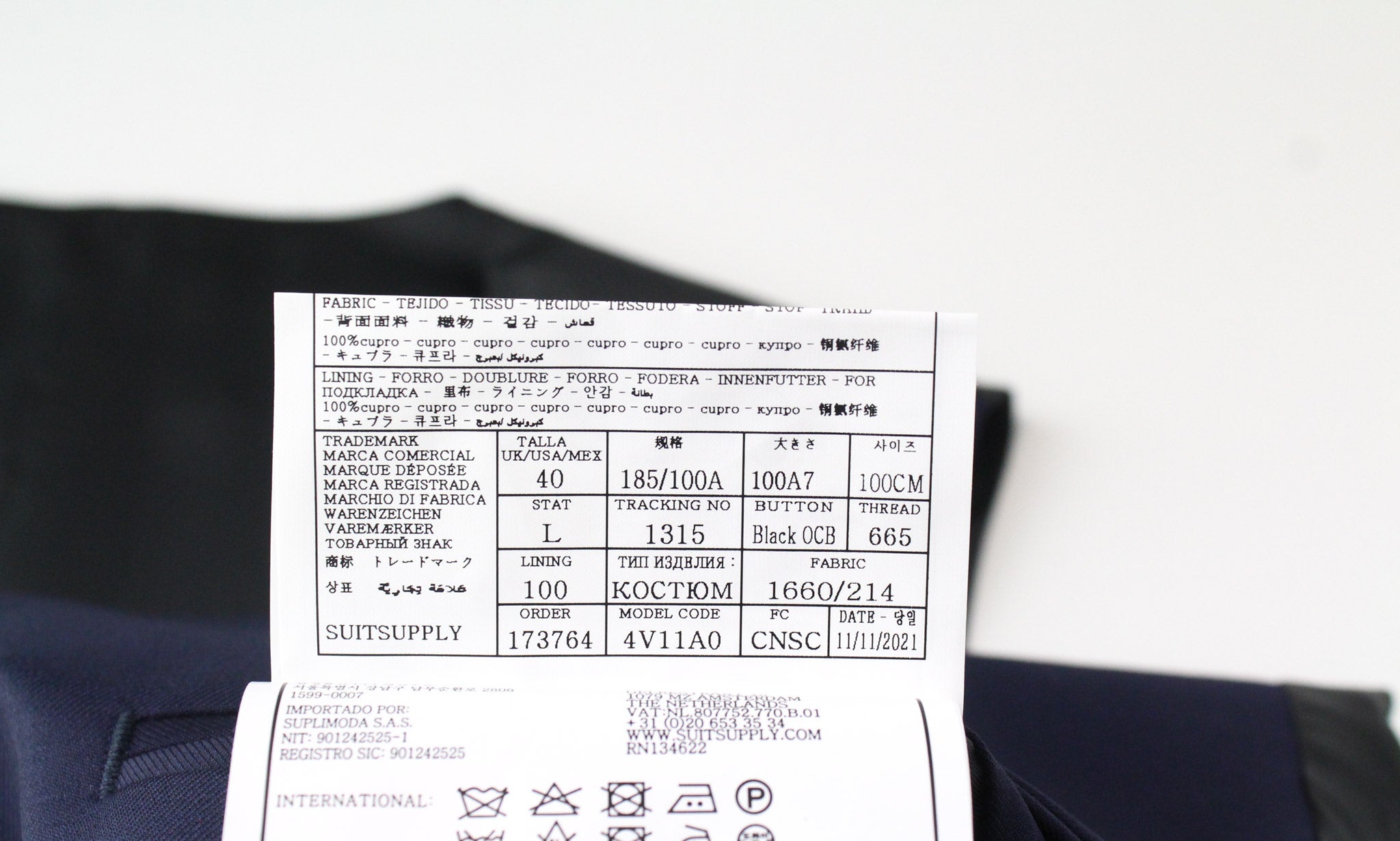 SUITSUPPLY Lazio Men's Suit UK40L Blue Slim S130 Wool Tux 3 Piece Formal