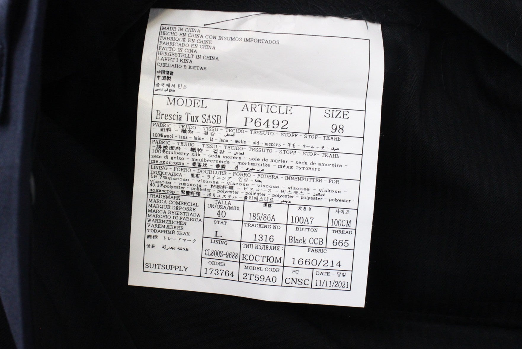 SUITSUPPLY Lazio Men's Suit UK40L Blue Slim S130 Wool Tux 3 Piece Formal