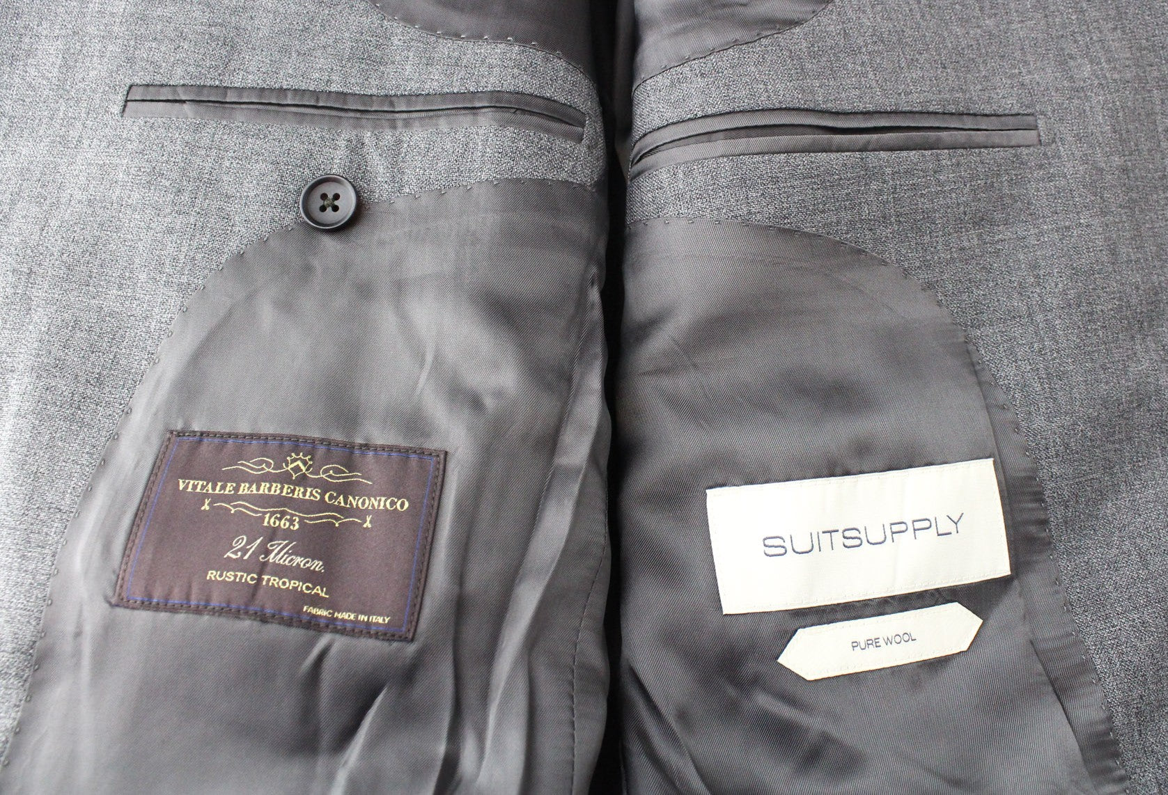 SUITSUPPLY Lazio Men's Suit UK34R Grey Slim Wool 2Pc Tropical Melange