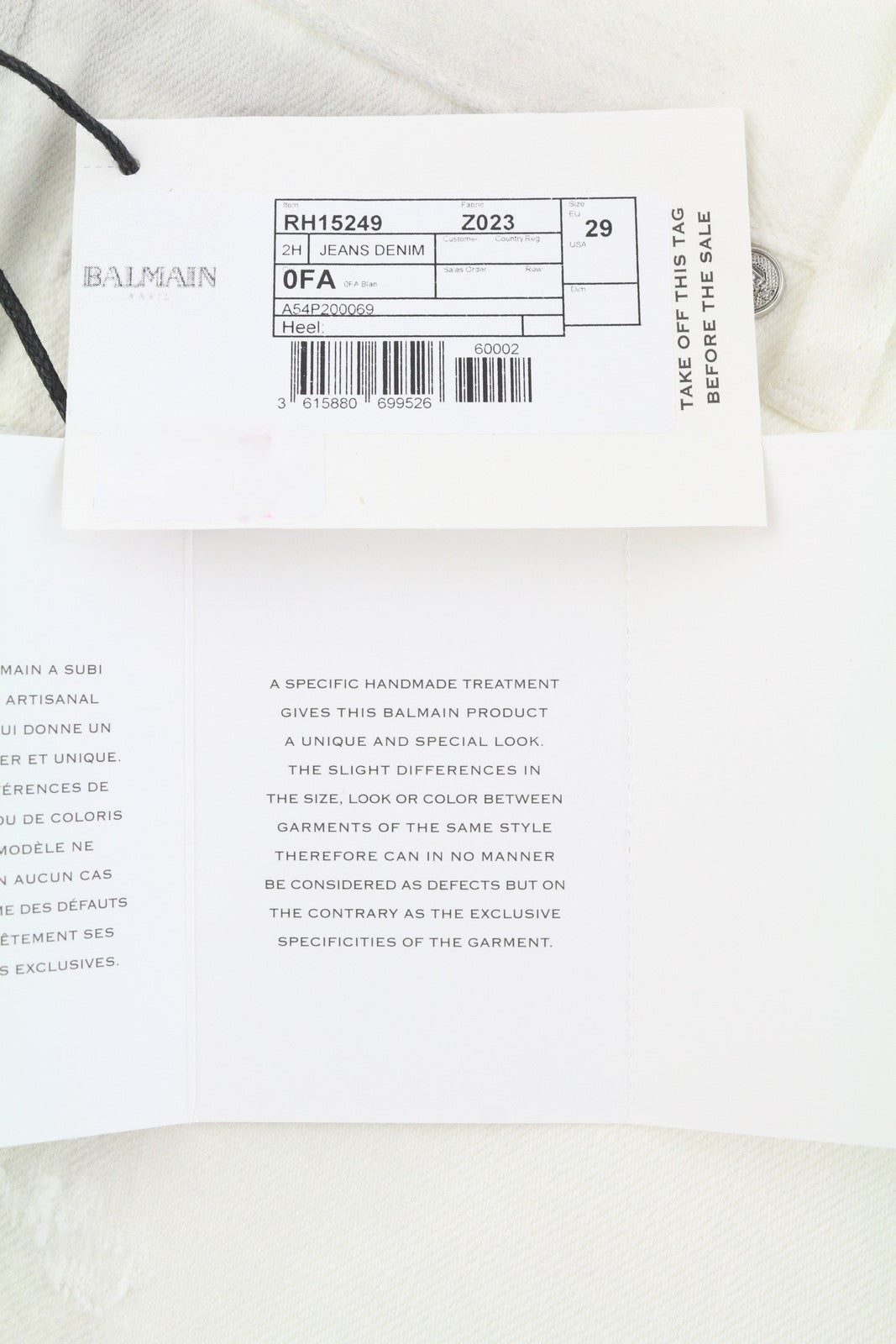 BALMAIN Men Jeans 29 White Distress Straight Fit Destroyed Dirty Look RRP690