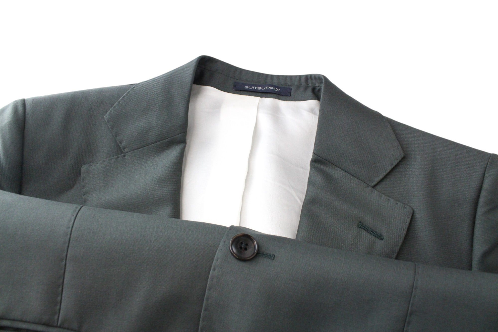 SUITSUPPLY La Spalla Suit UK38S Men's Green Wool 2-Piece Single-Breasted